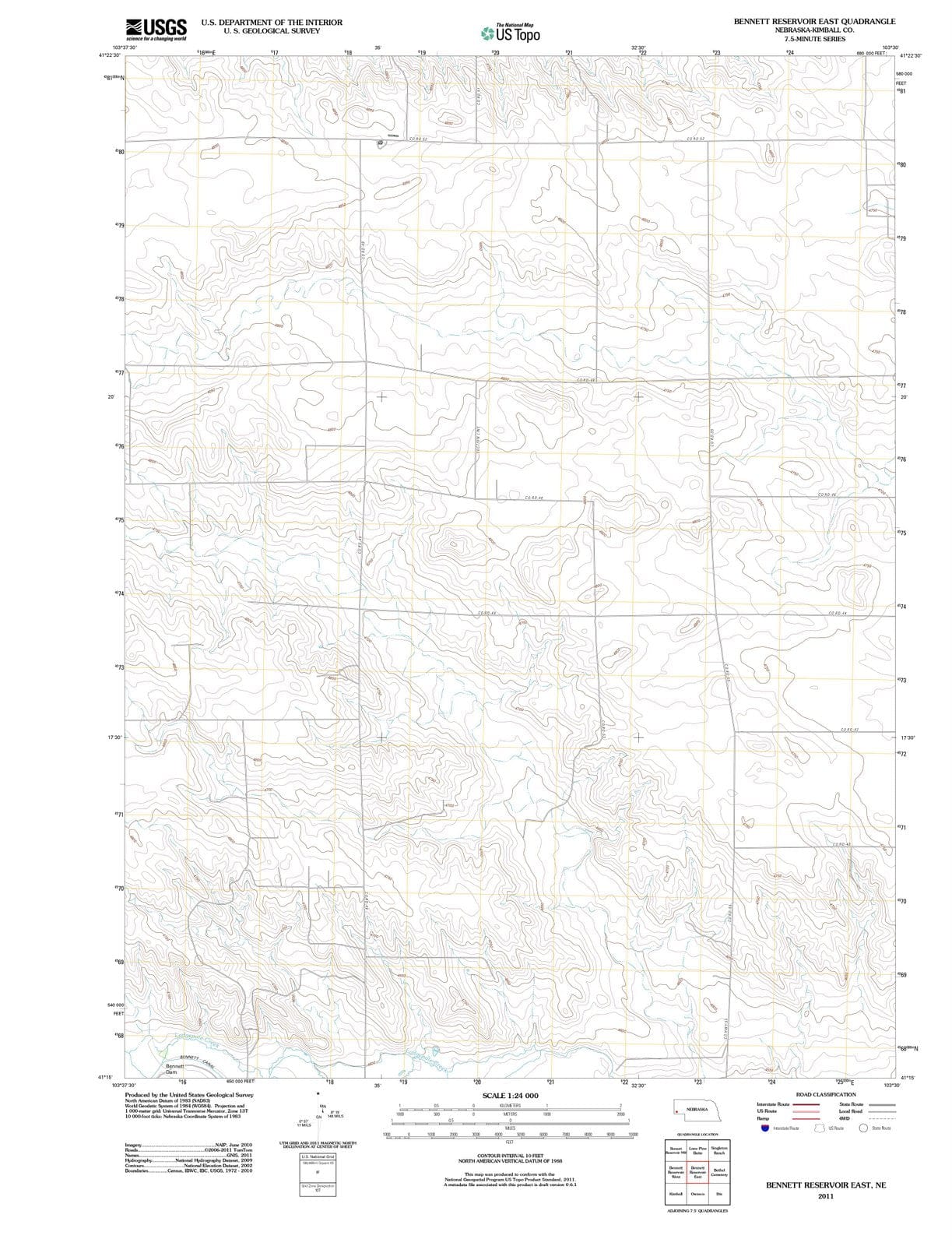 2011 Bennett Reservoir East, NE - Nebraska - USGS Topographic Map