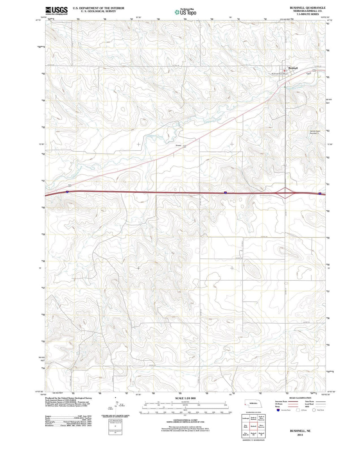 2011 Bushnell, NE - Nebraska - USGS Topographic Map
