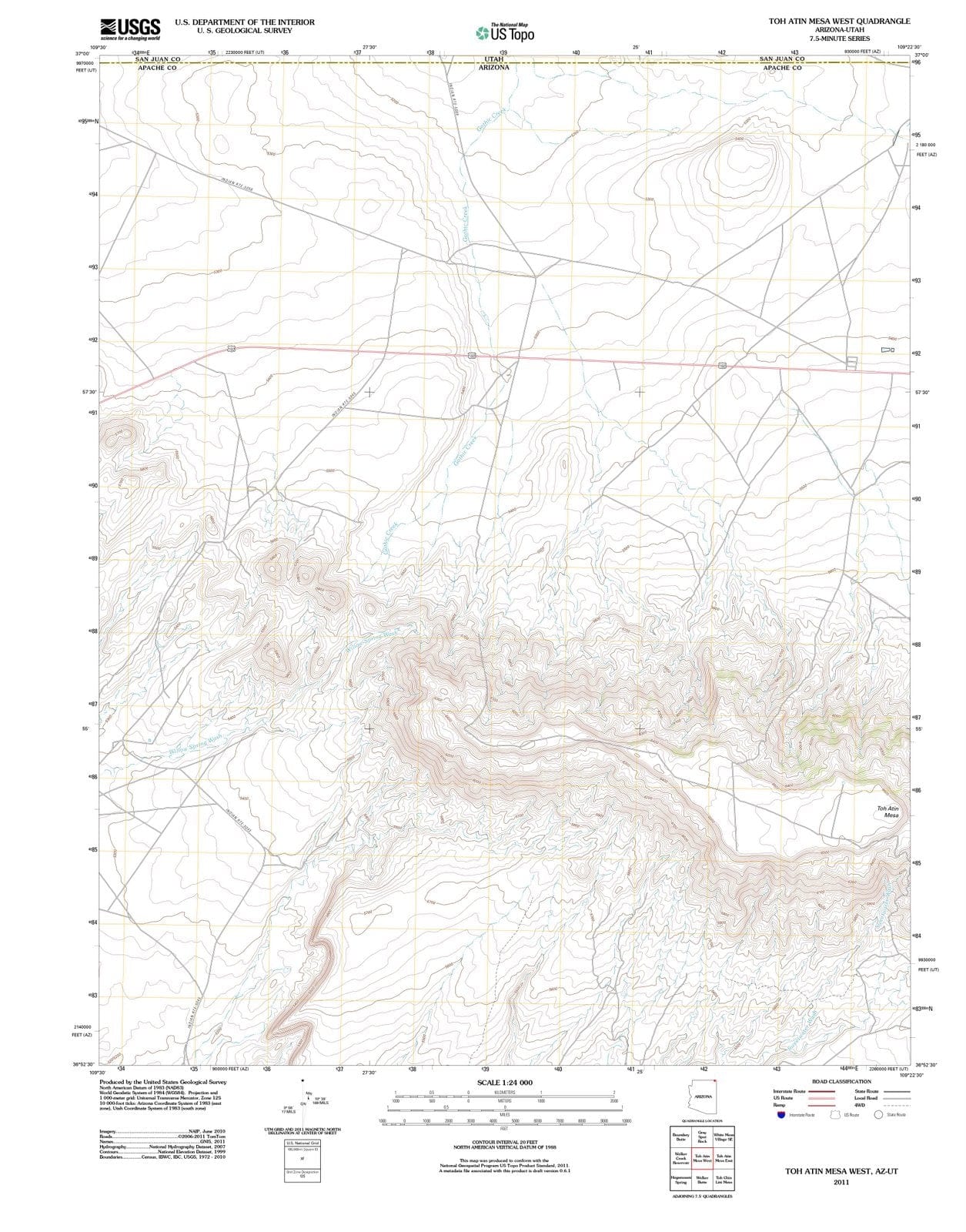 2011 Toh Atin Mesa West, AZ - Arizona - USGS Topographic Map