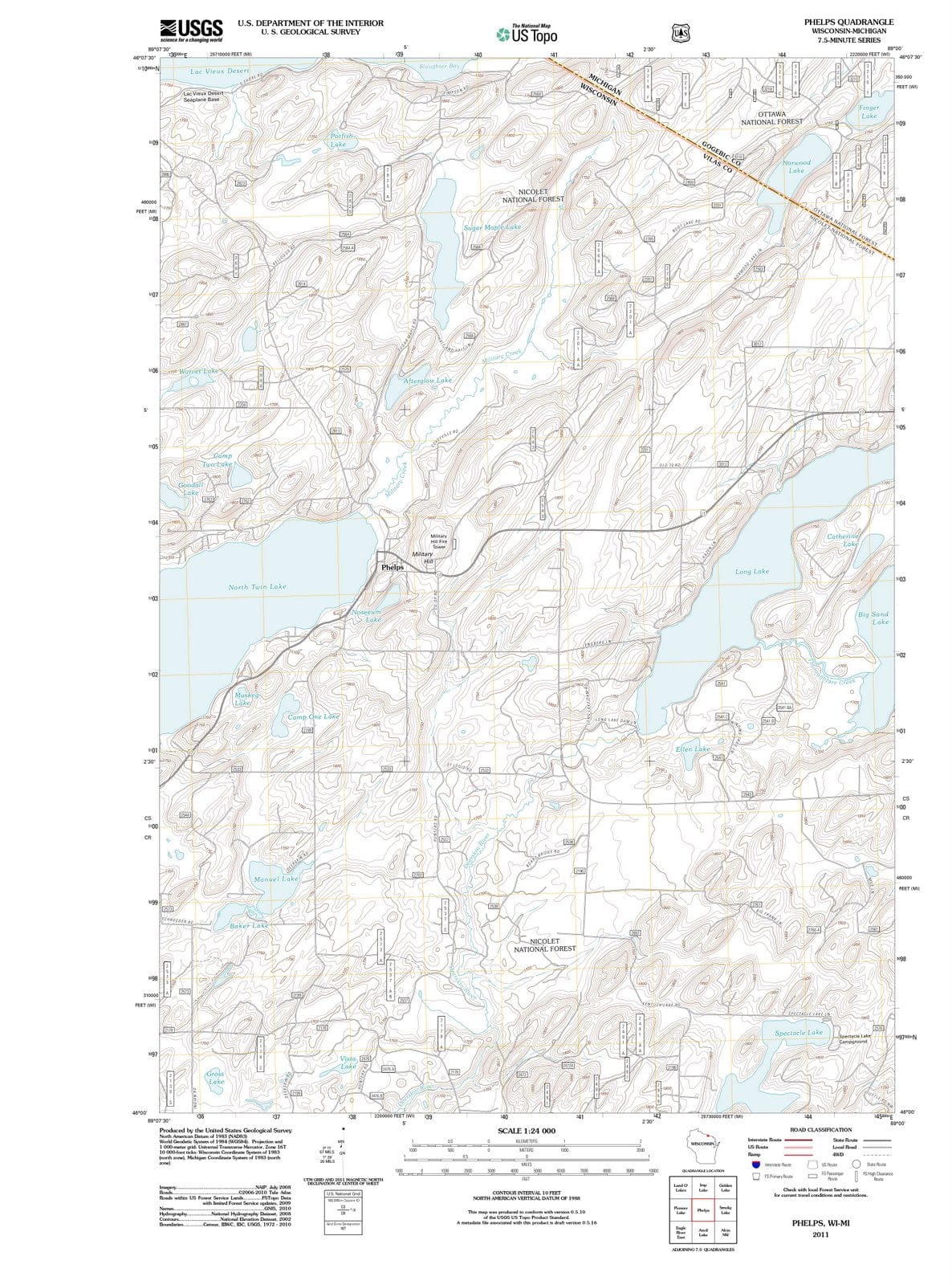 2011 Phelps, WI - Wisconsin - USGS Topographic Map