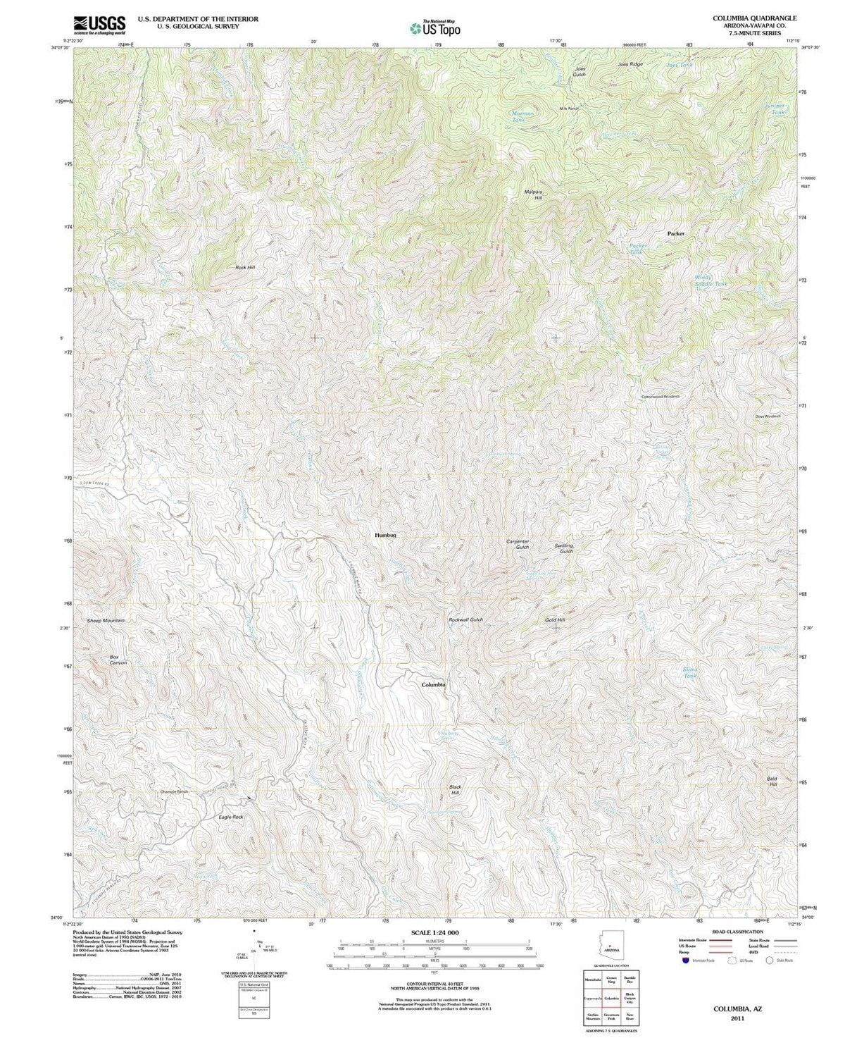 2011 Columbia, AZ - Arizona - USGS Topographic Map