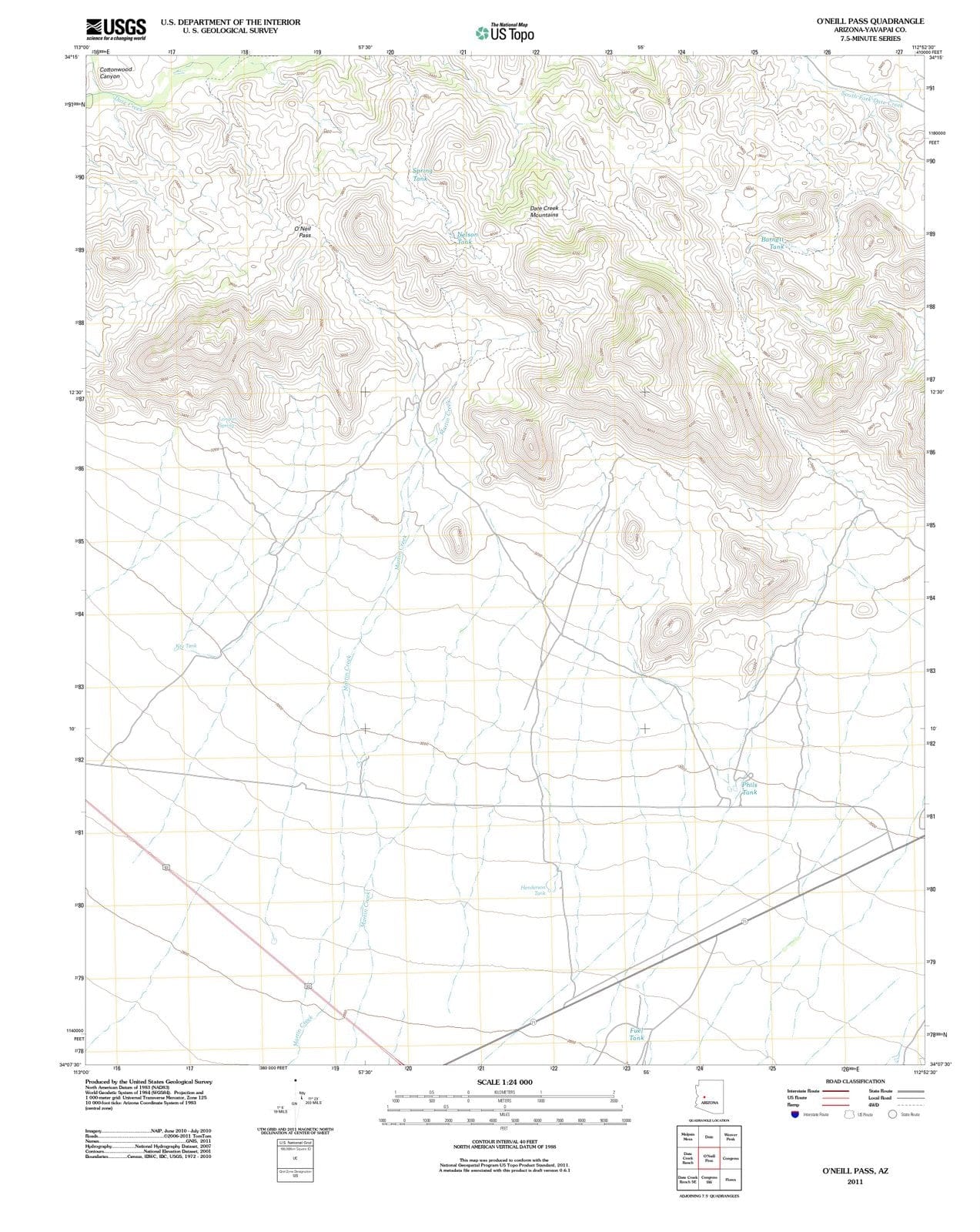 2011 O'Neill Pass, AZ - Arizona - USGS Topographic Map