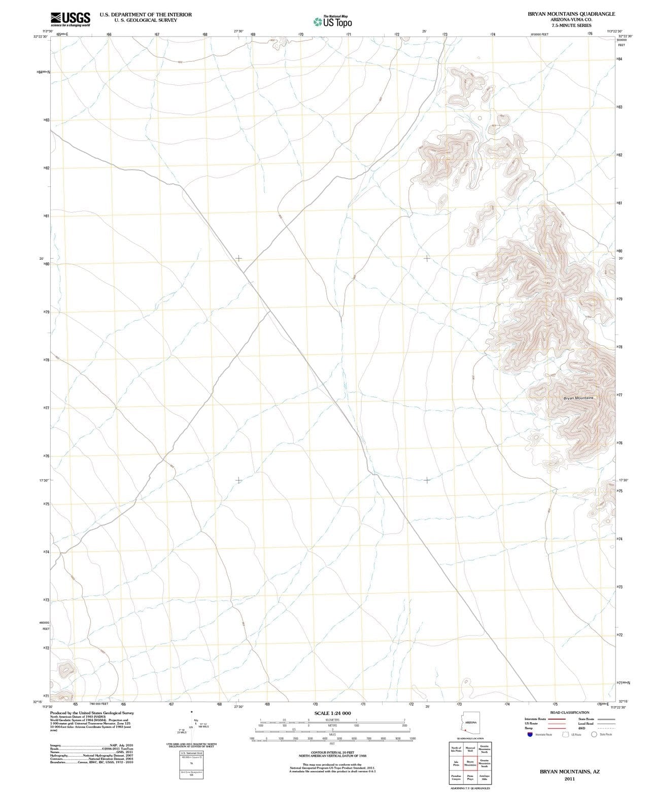 2011 Bryan Mountains, AZ - Arizona - USGS Topographic Map