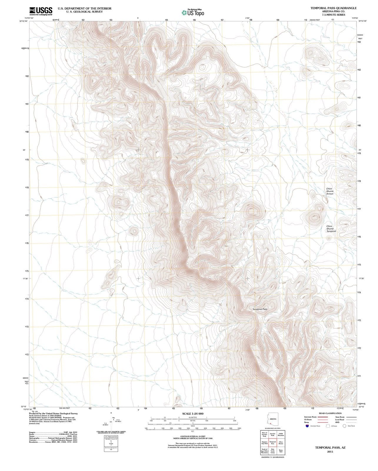2011 Temporal Pass, AZ - Arizona - USGS Topographic Map