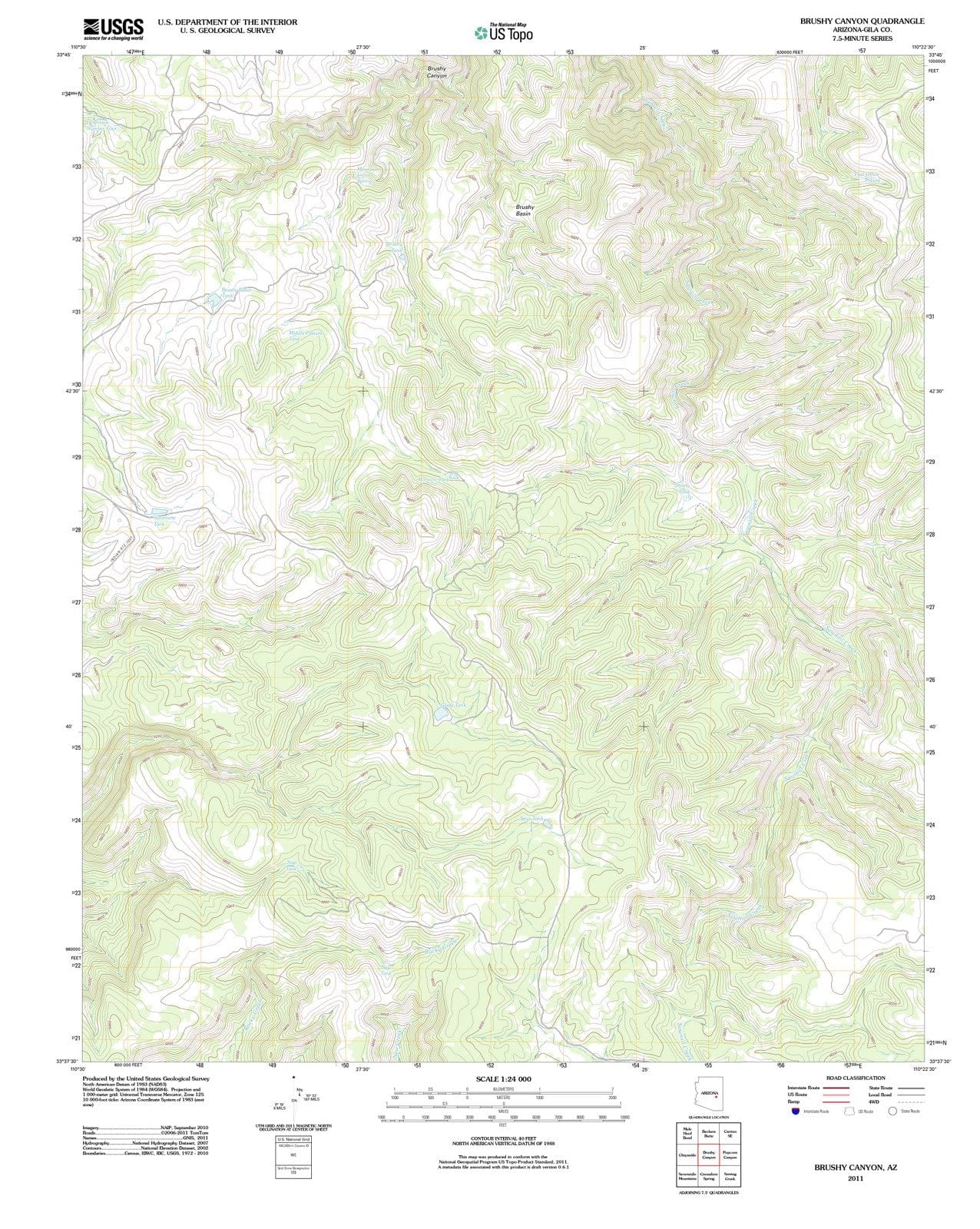2011 Brushy Canyon, AZ - Arizona - USGS Topographic Map