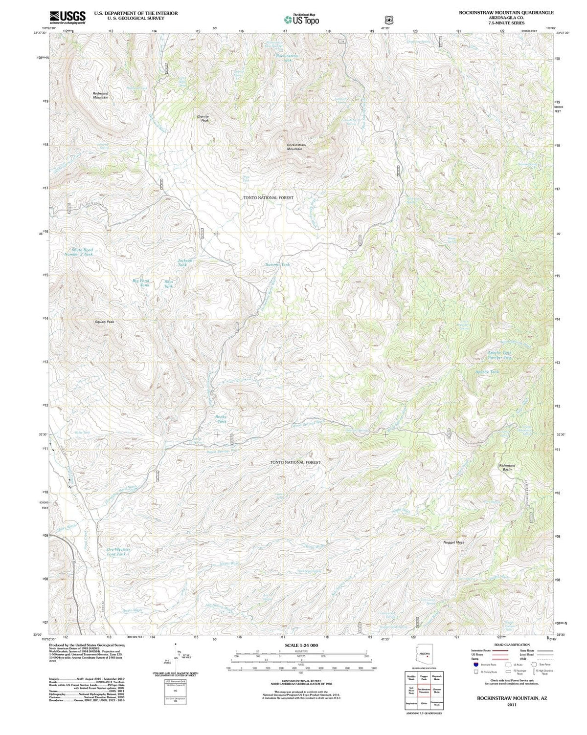 2011 Rockinstraw Mountain, AZ - Arizona - USGS Topographic Map