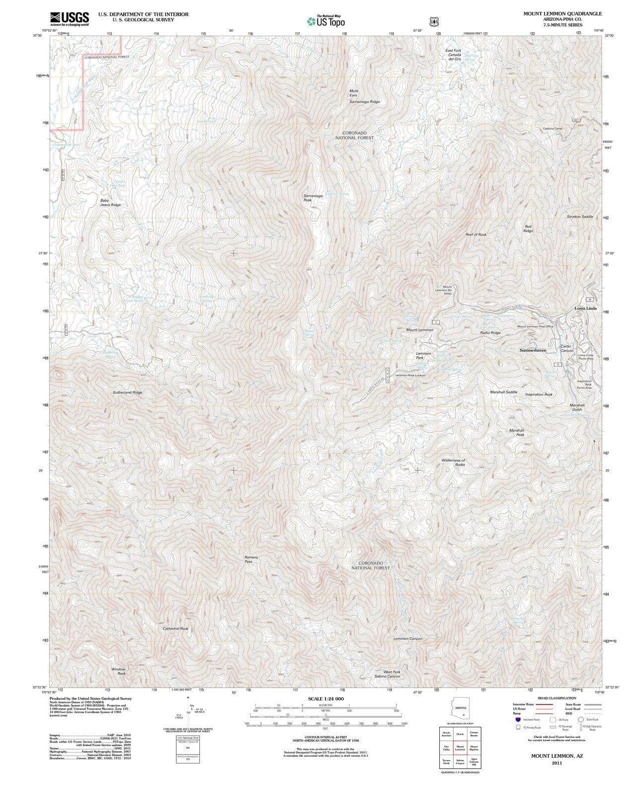 2011 Mount Lemmon, AZ - Arizona - USGS Topographic Map