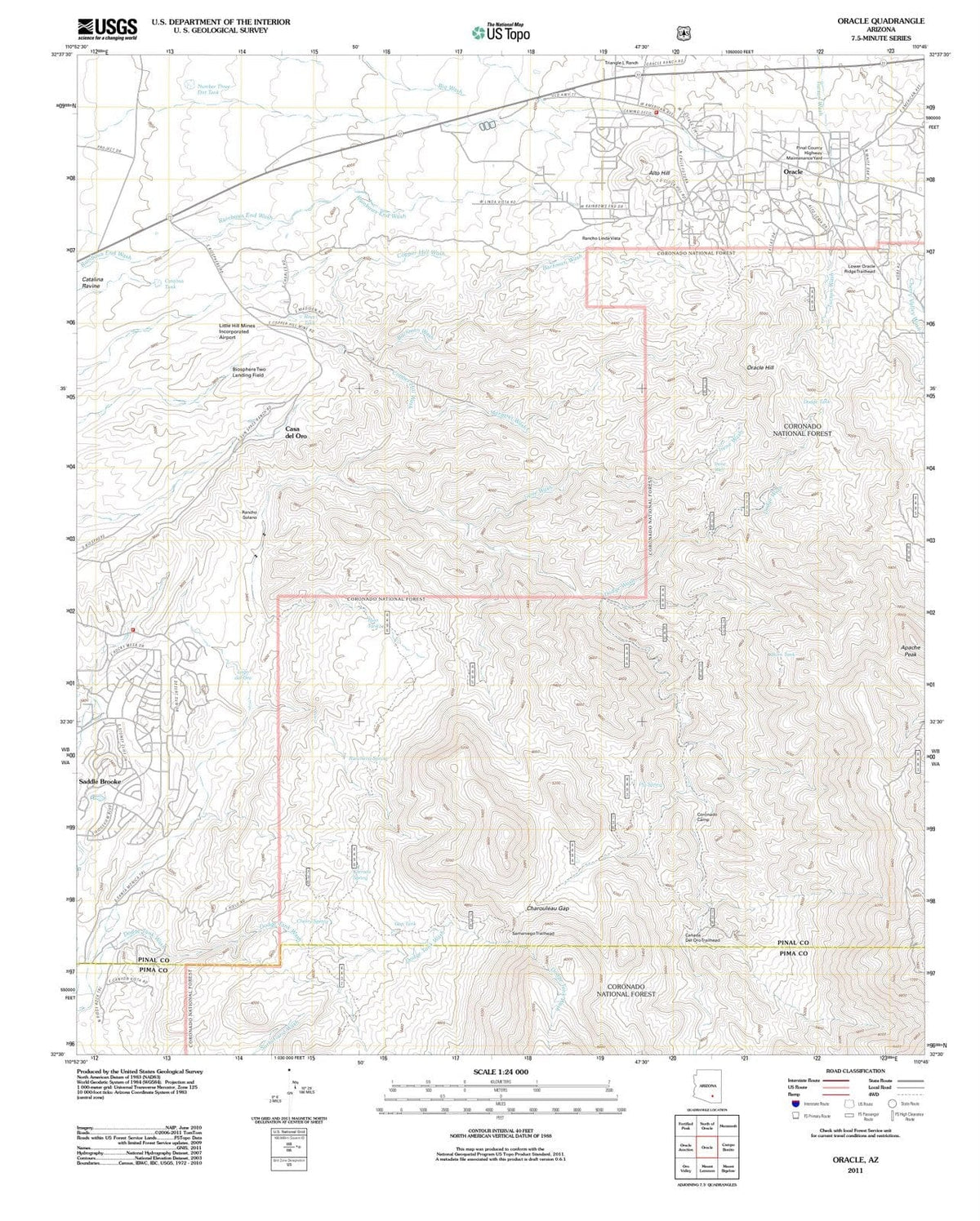 2011 Oracle, AZ - Arizona - USGS Topographic Map