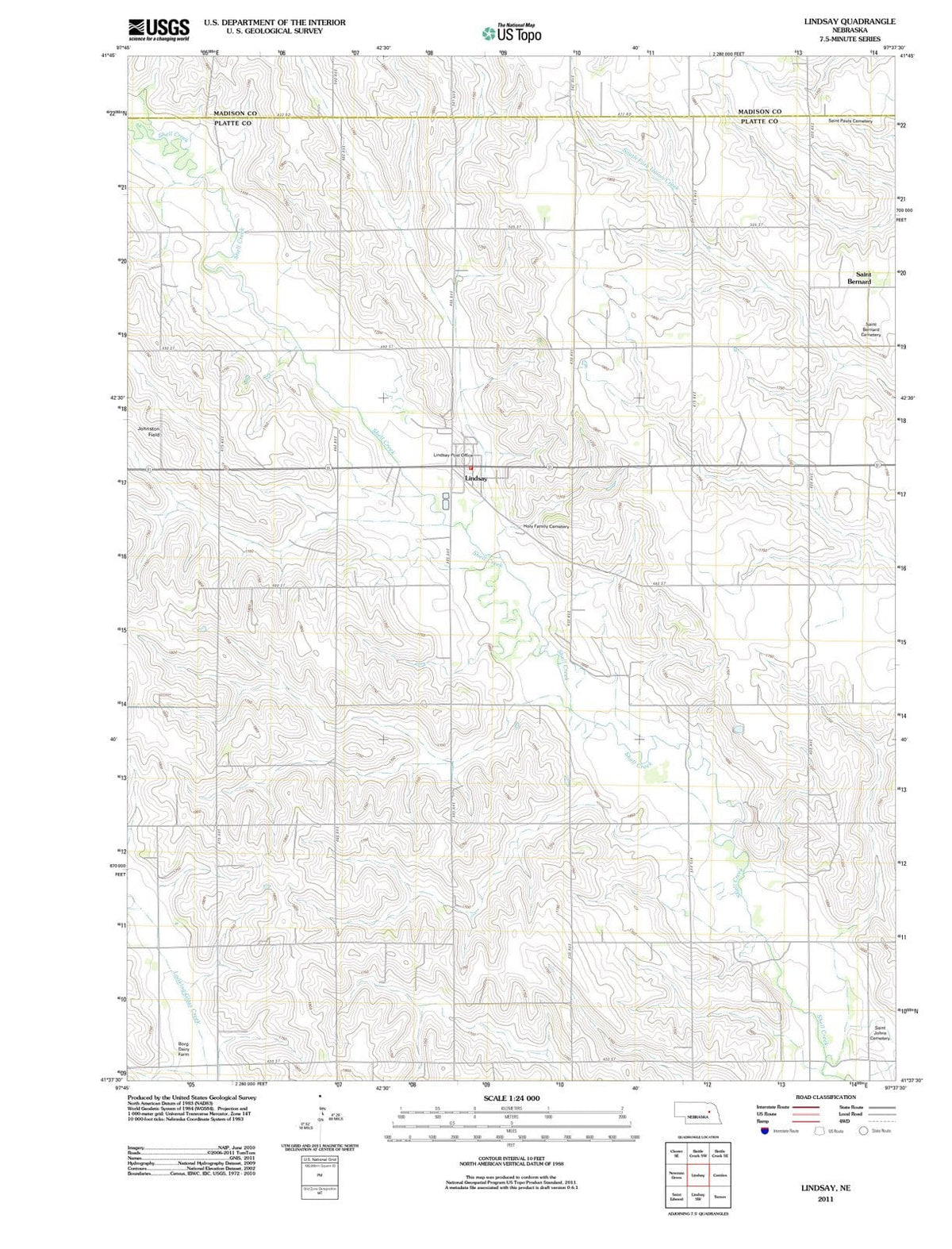 2011 Lindsay, NE - Nebraska - USGS Topographic Map