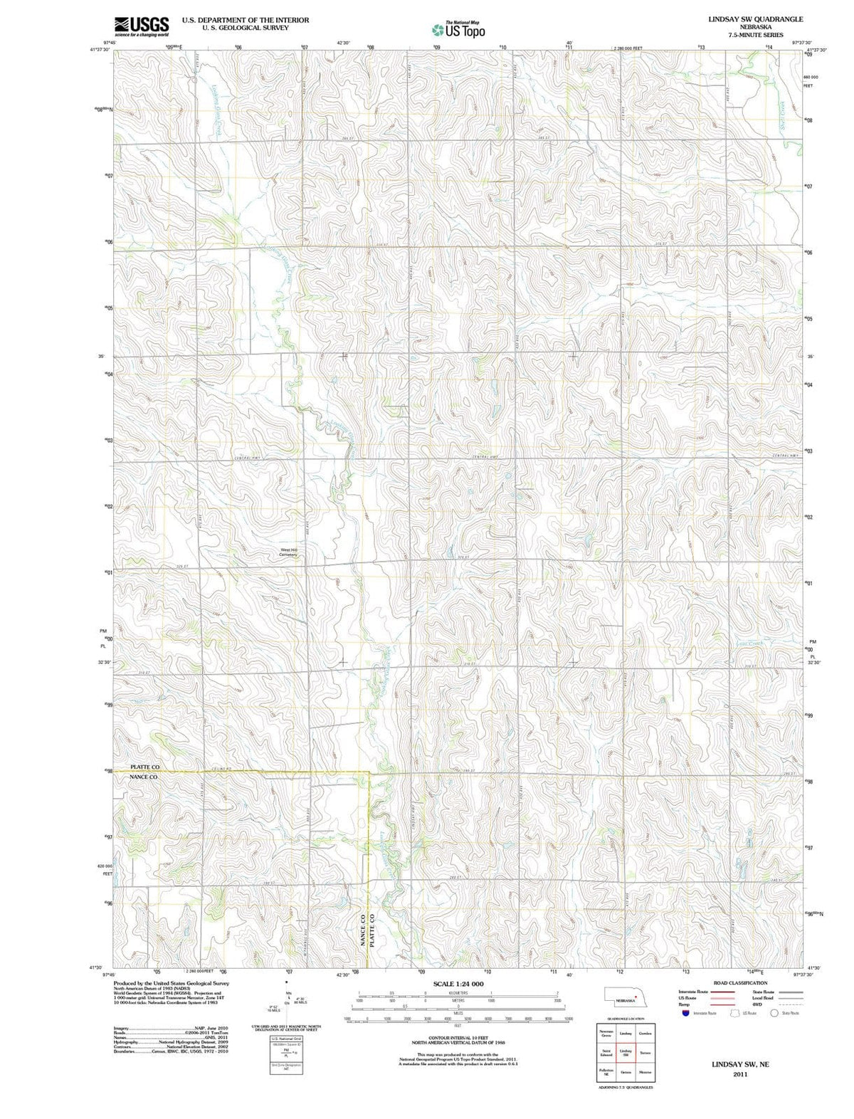 2011 Lindsay, NE - Nebraska - USGS Topographic Map v2