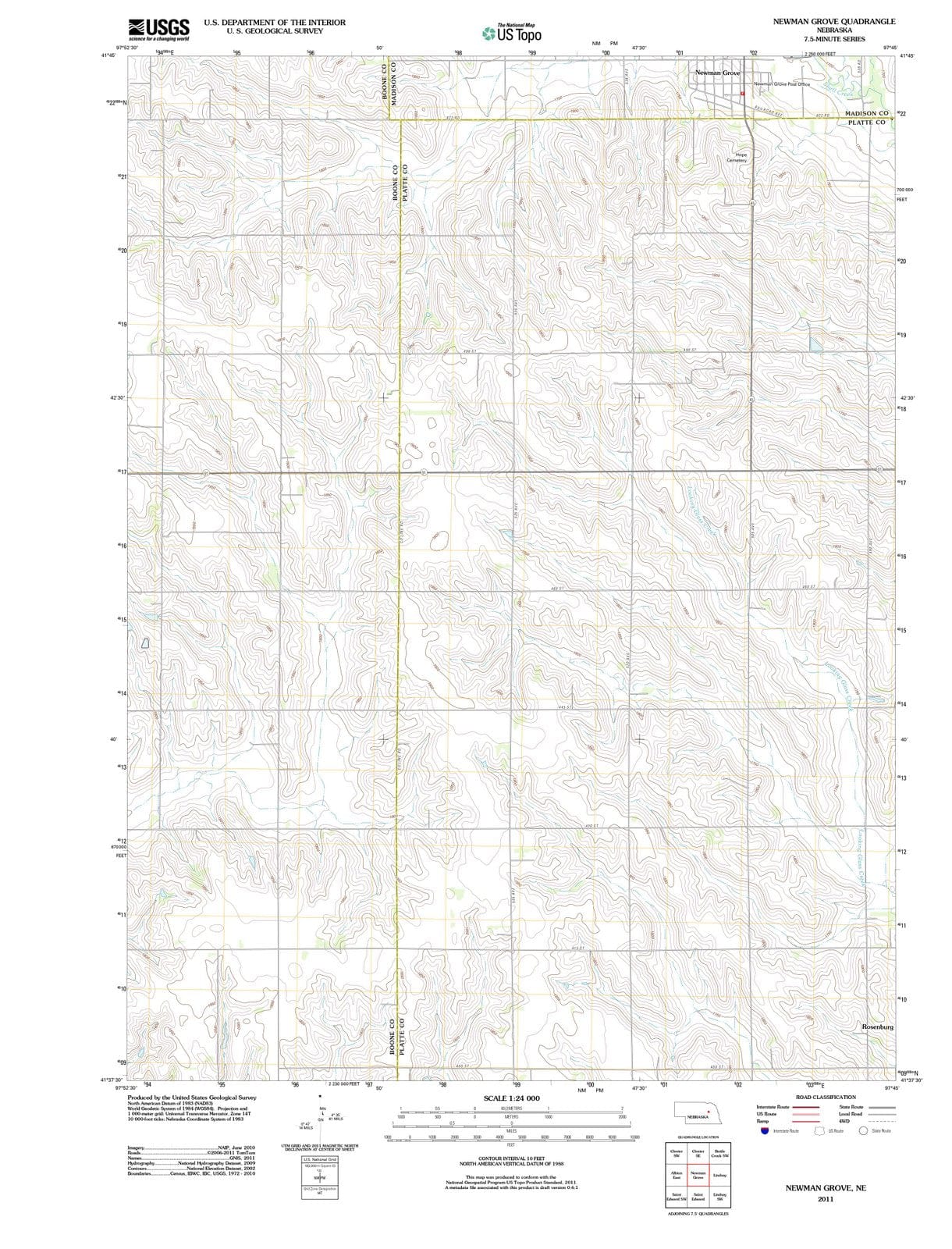 2011 Newman Grove, NE - Nebraska - USGS Topographic Map