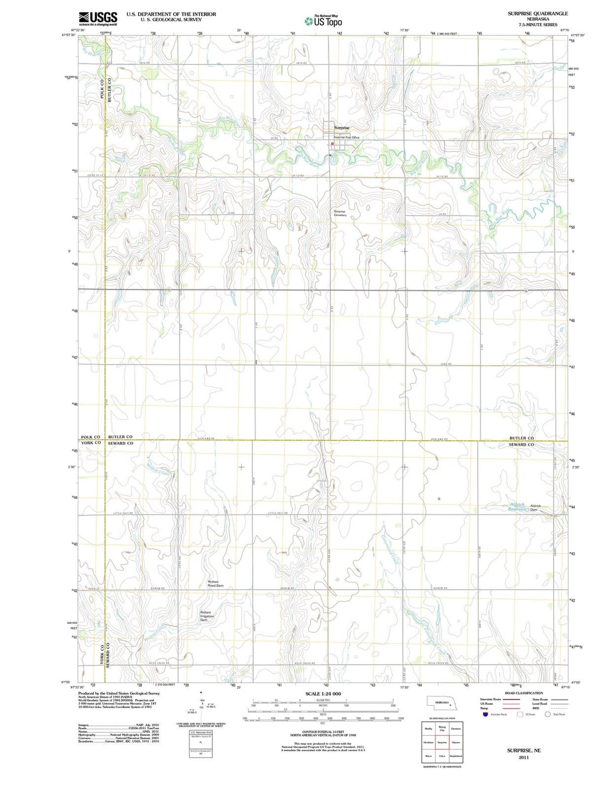 2011 Surprise, NE - Nebraska - USGS Topographic Map