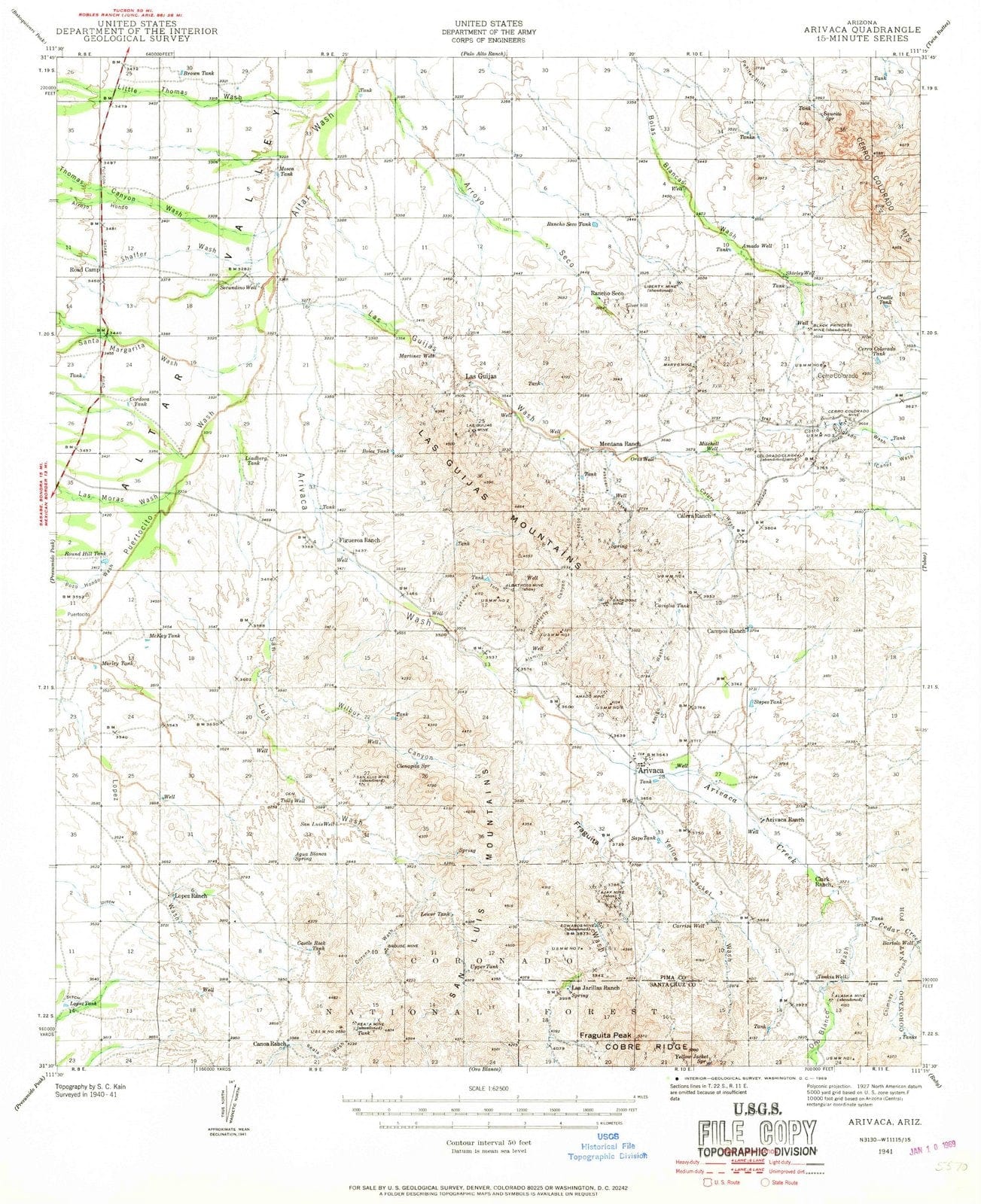 1941 Arivaca, AZ - Arizona - USGS Topographic Map