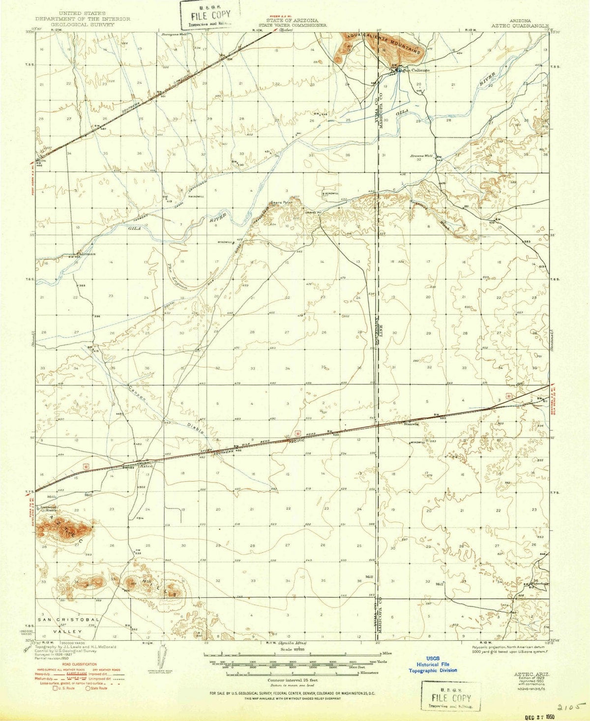 1929 Aztec, AZ - Arizona - USGS Topographic Map
