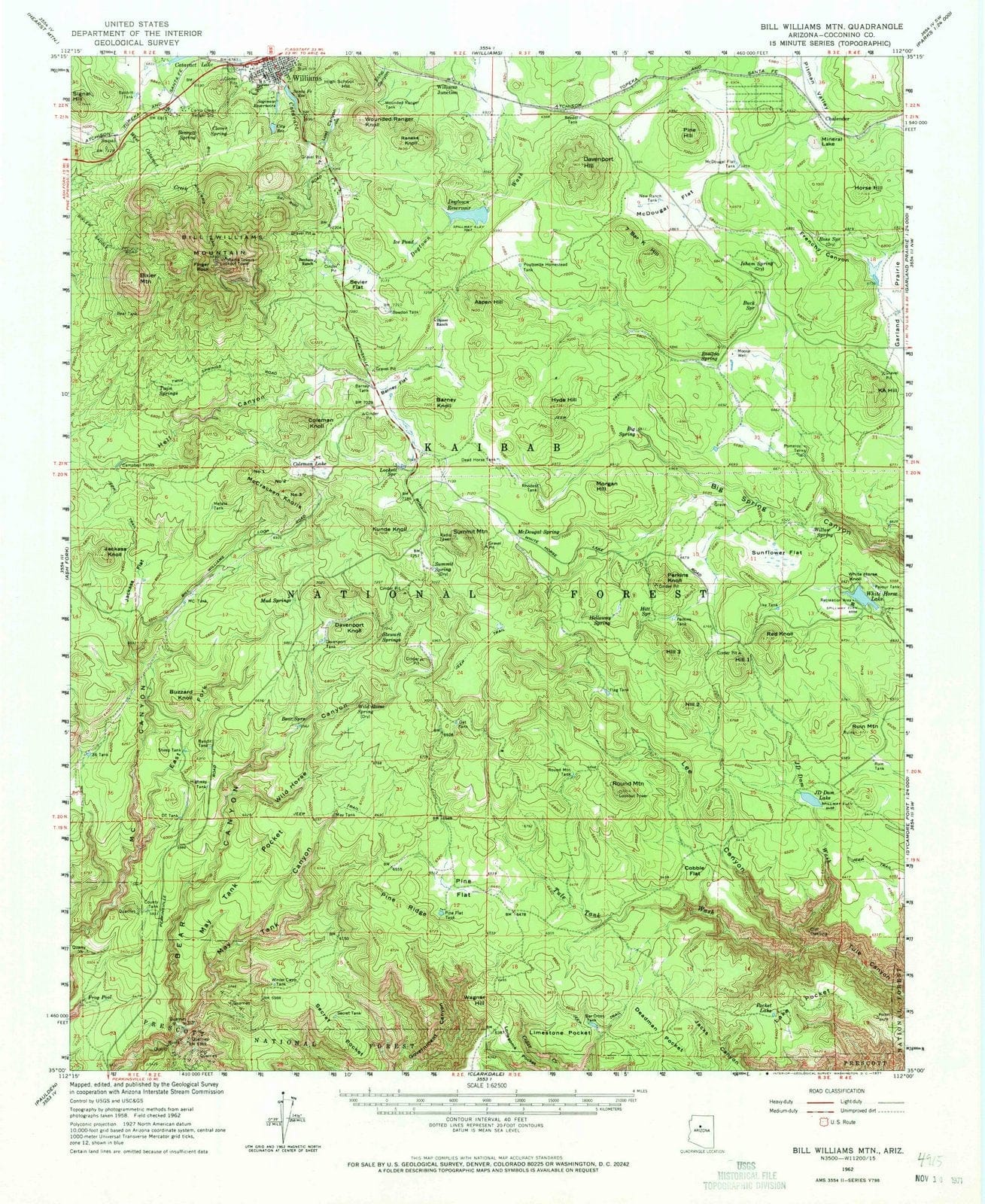 1962 Bill Williams MTN, AZ - Arizona - USGS Topographic Map