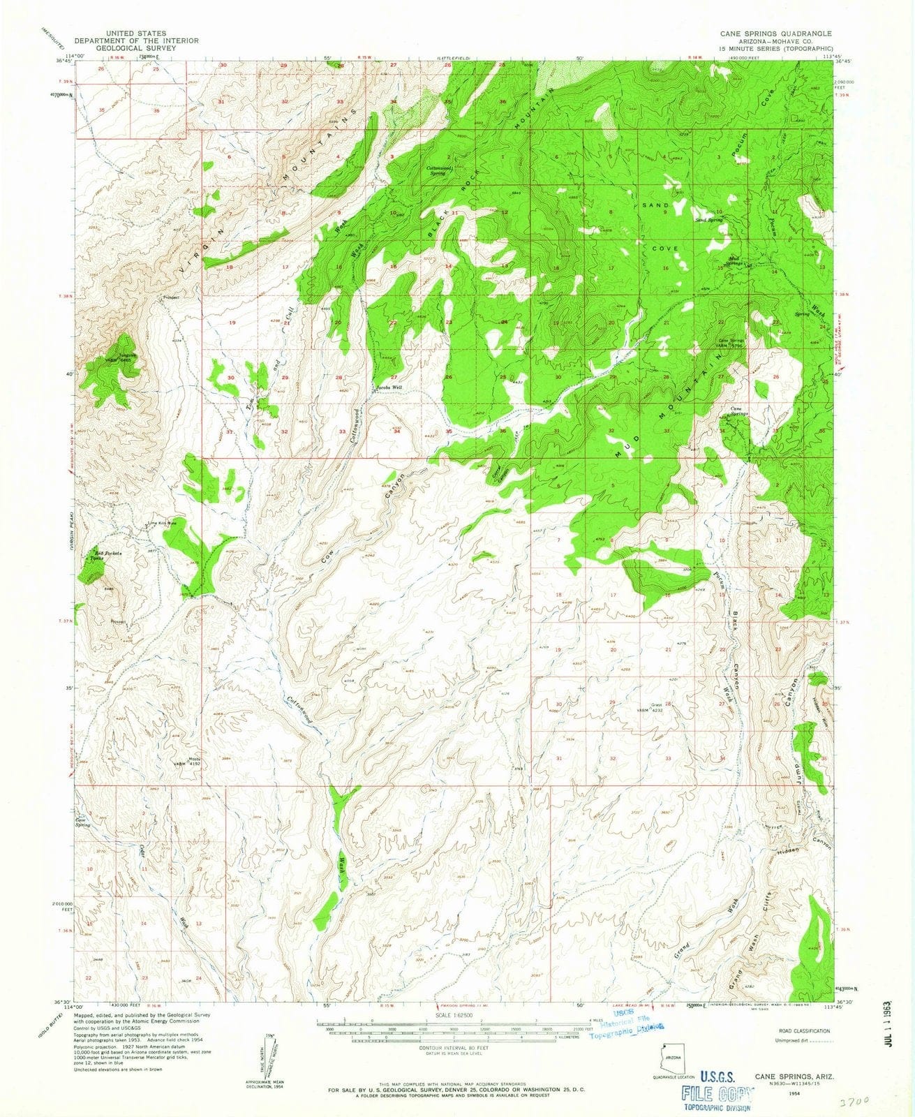 1954 Cane Springs, AZ - Arizona - USGS Topographic Map