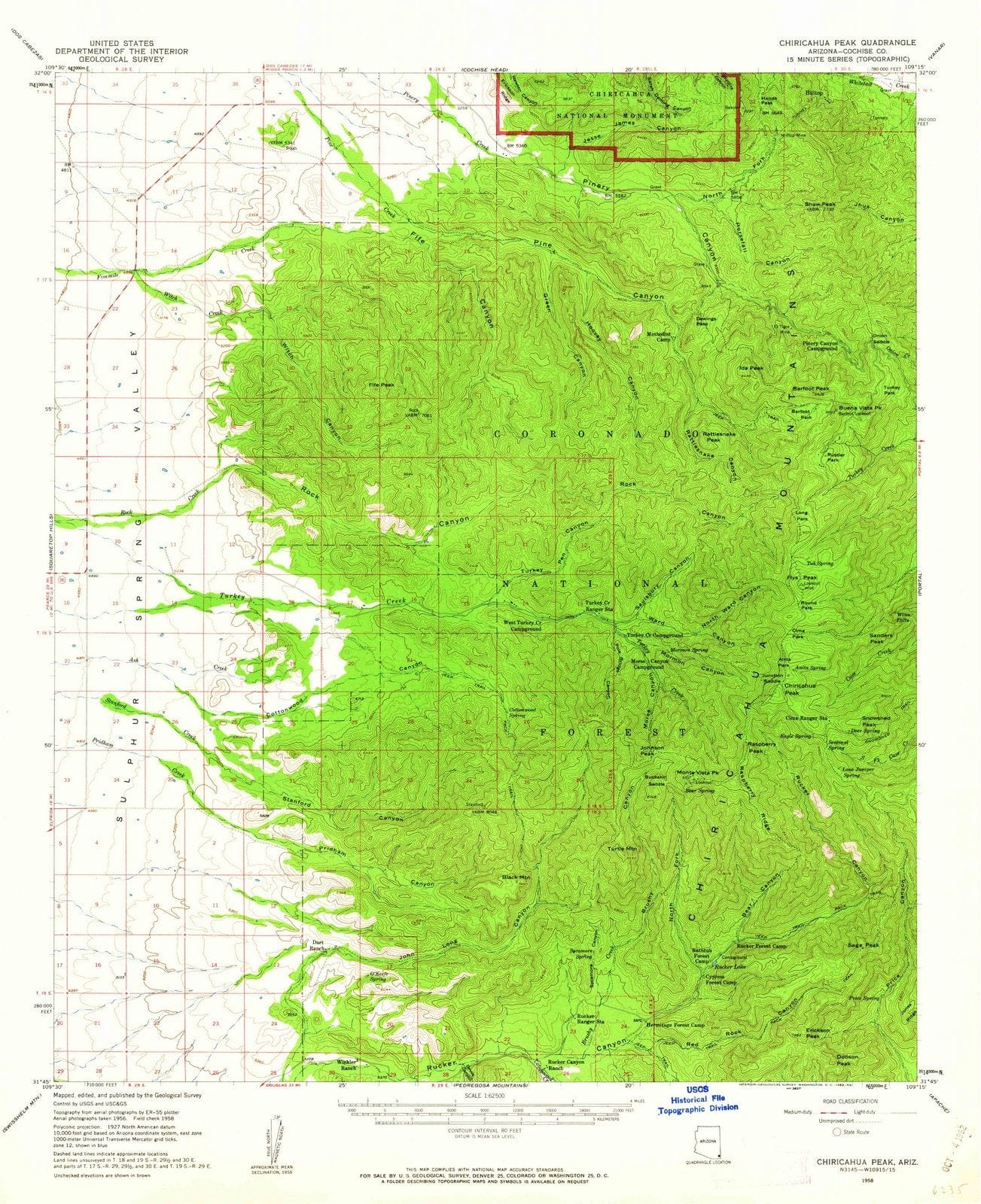 1958 Chiricahua Peak, AZ - Arizona - USGS Topographic Map