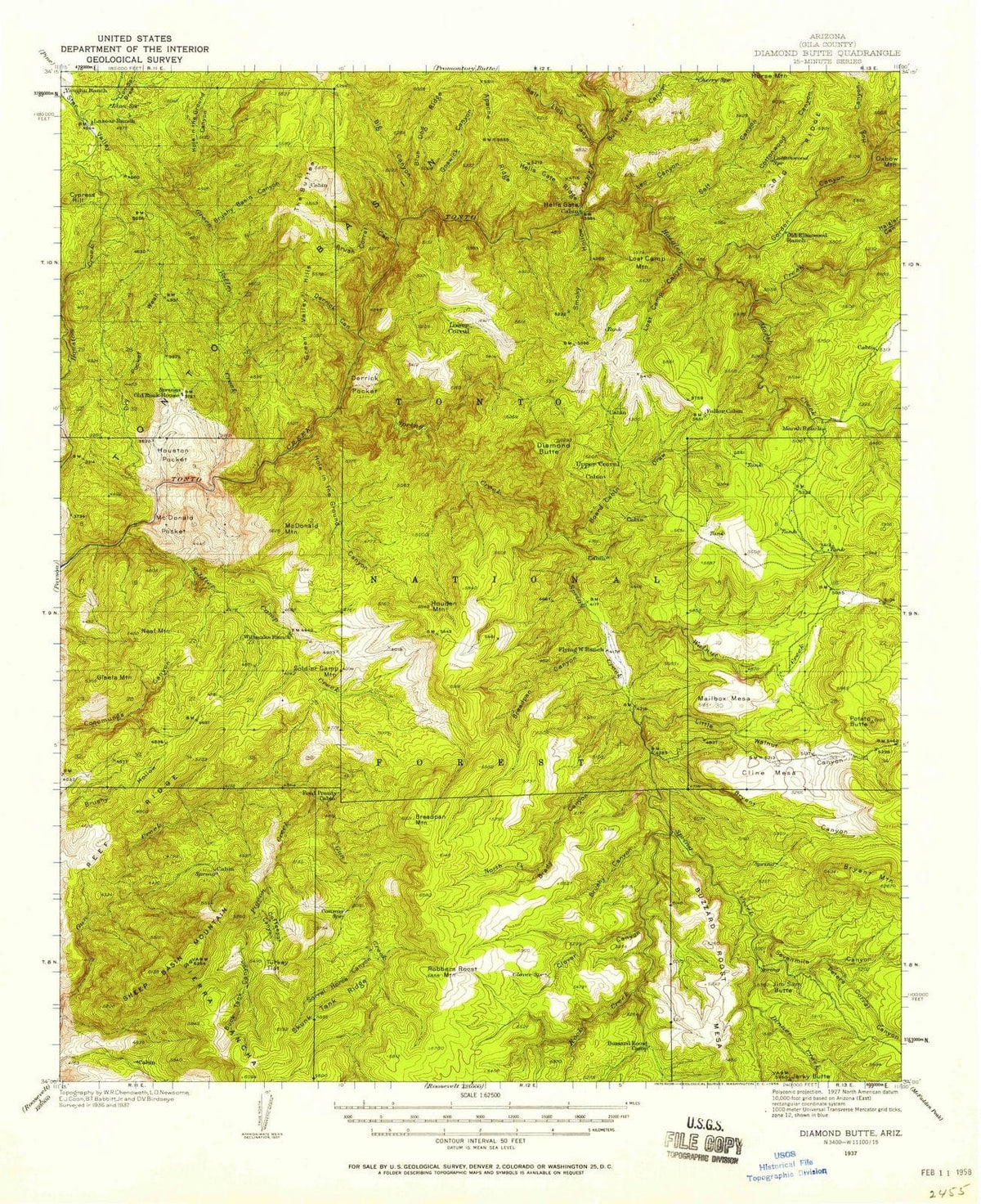 1937 Diamond Butte, AZ - Arizona - USGS Topographic Map