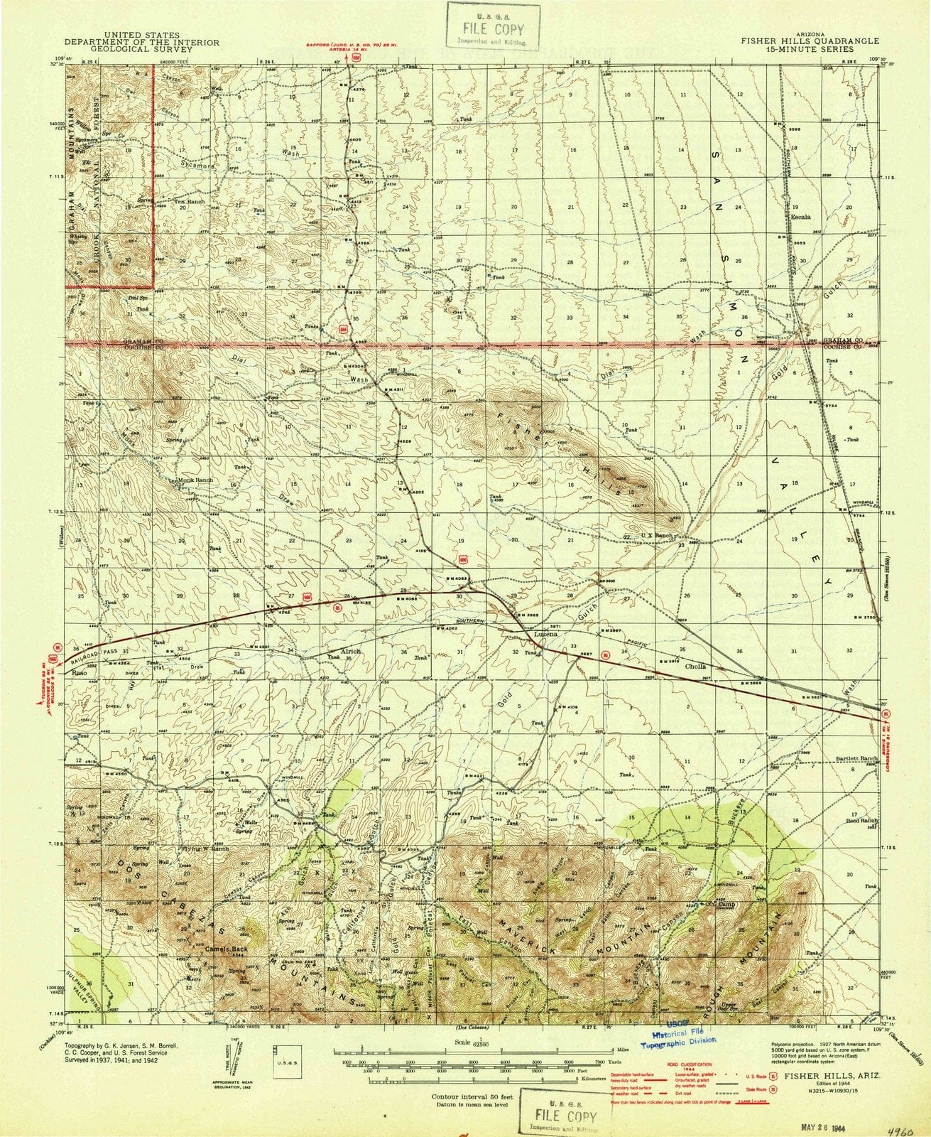 1944 Fisher Hills, AZ - Arizona - USGS Topographic Map