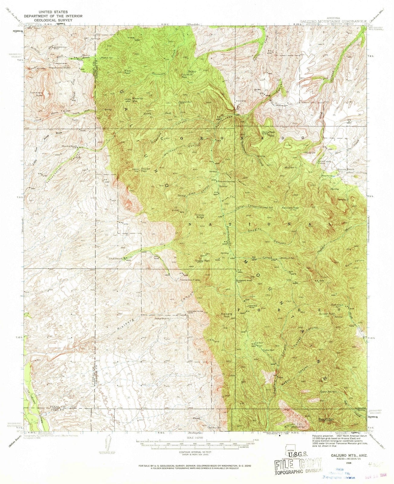 1938 Galiuro MTS, AZ - Arizona - USGS Topographic Map