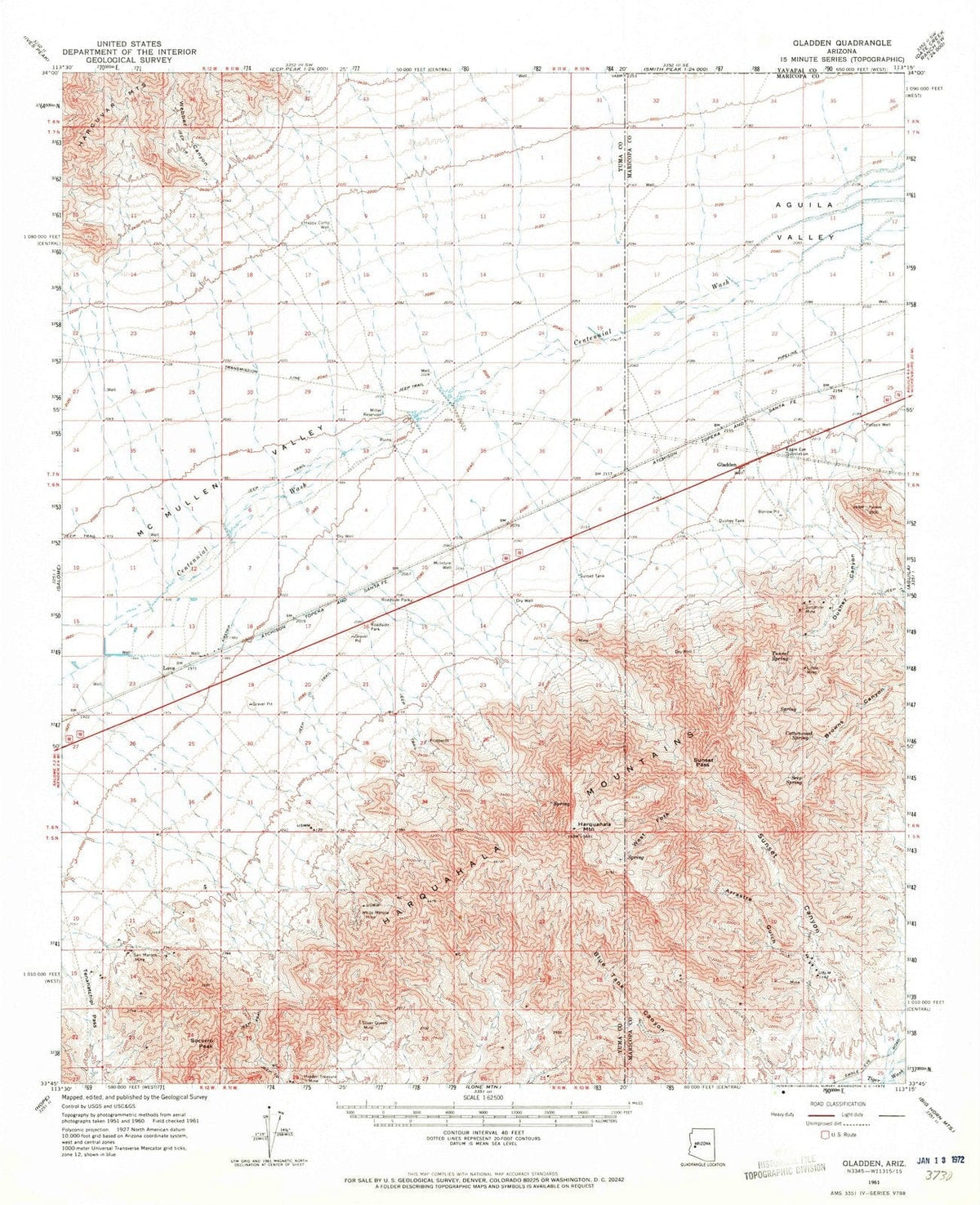 1961 Gladden, AZ - Arizona - USGS Topographic Map