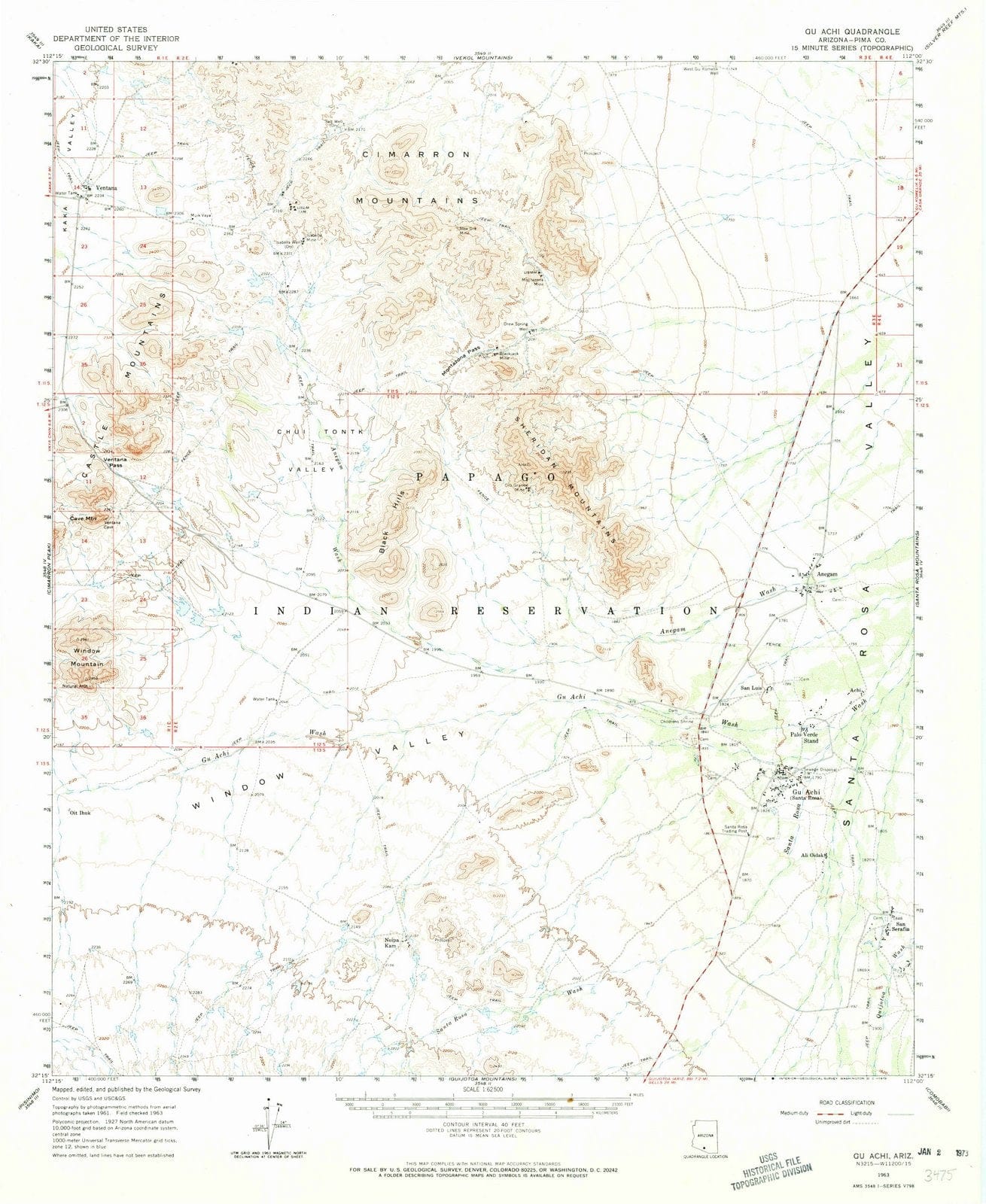1963 Gu Achi, AZ - Arizona - USGS Topographic Map