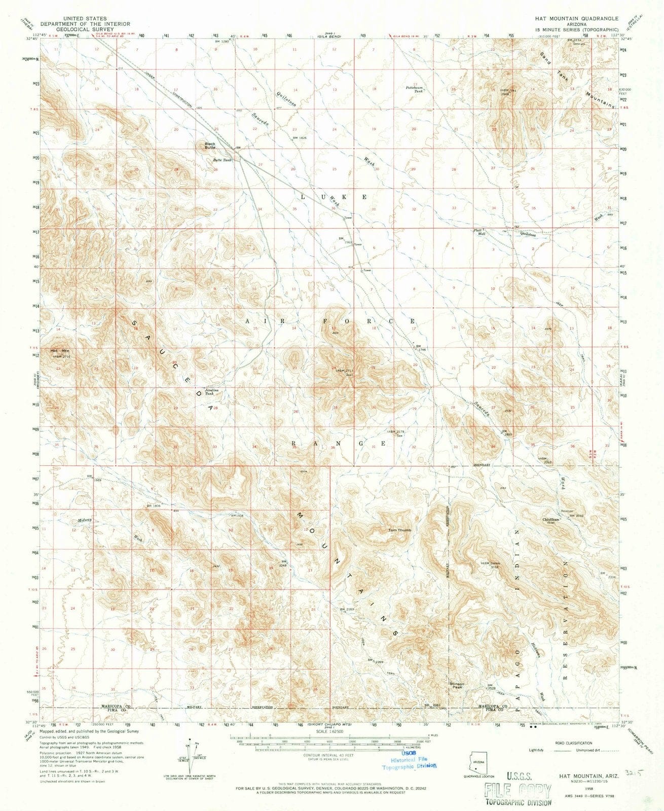 1958 Hat Mountain, AZ - Arizona - USGS Topographic Map