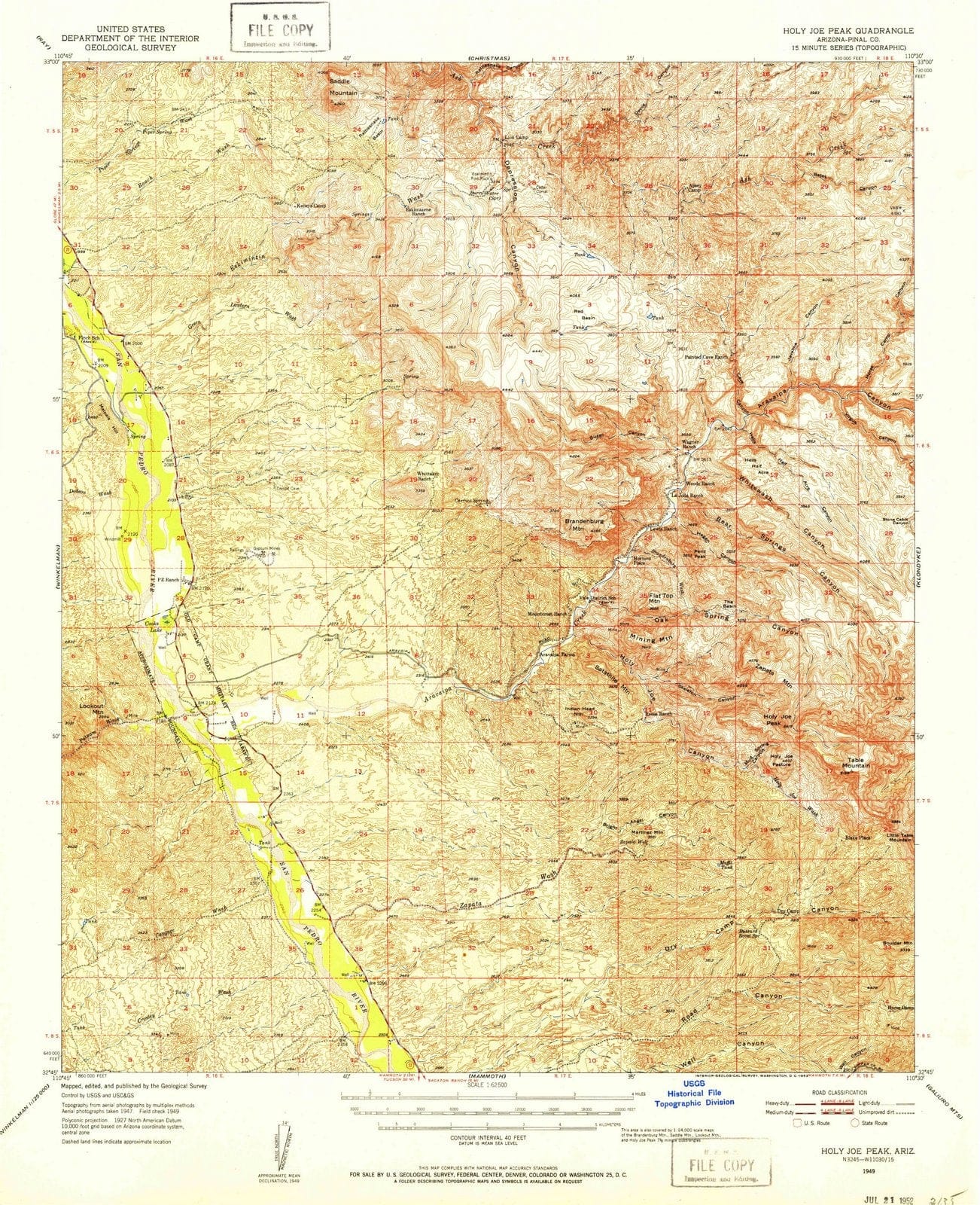 1949 Holy Joe Peak, AZ - Arizona - USGS Topographic Map