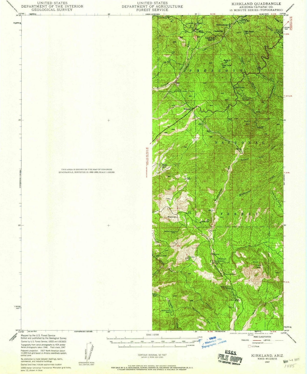 1947 Kirkland, AZ - Arizona - USGS Topographic Map