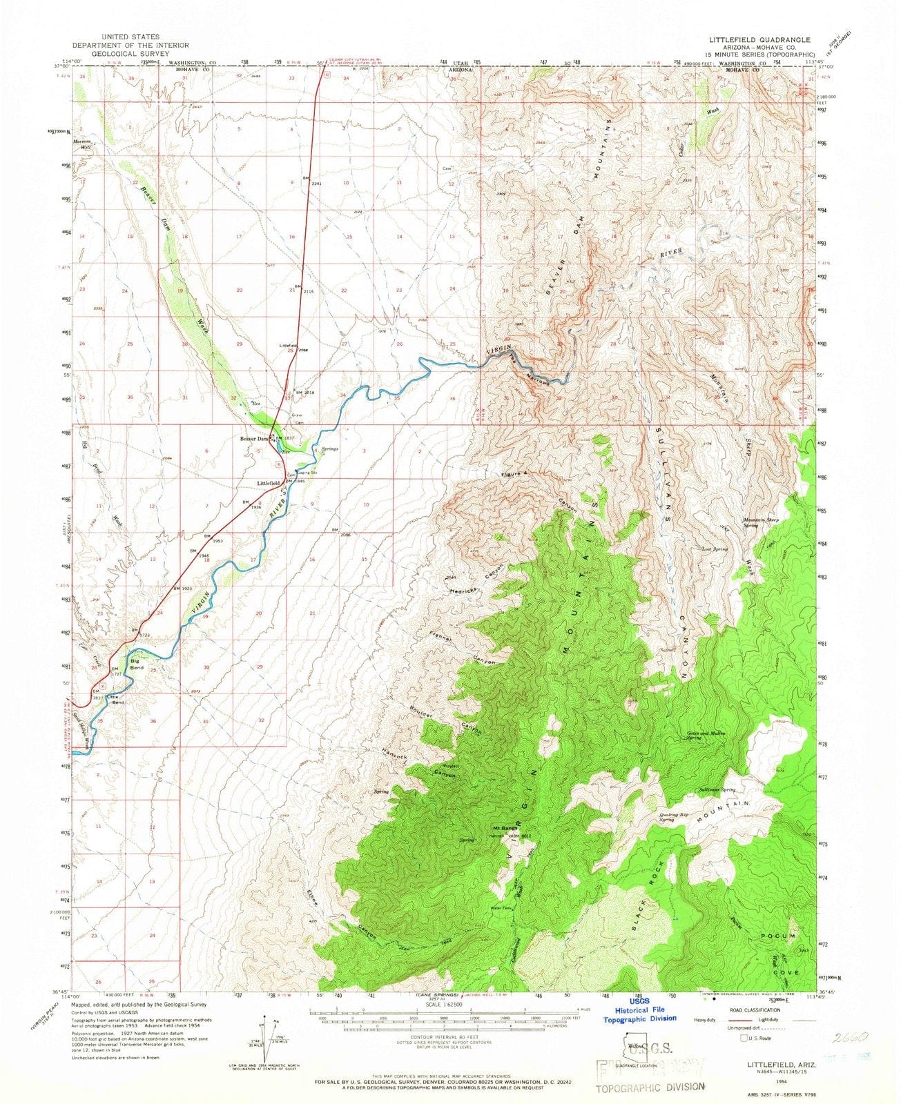 1954 Littlefield, AZ - Arizona - USGS Topographic Map