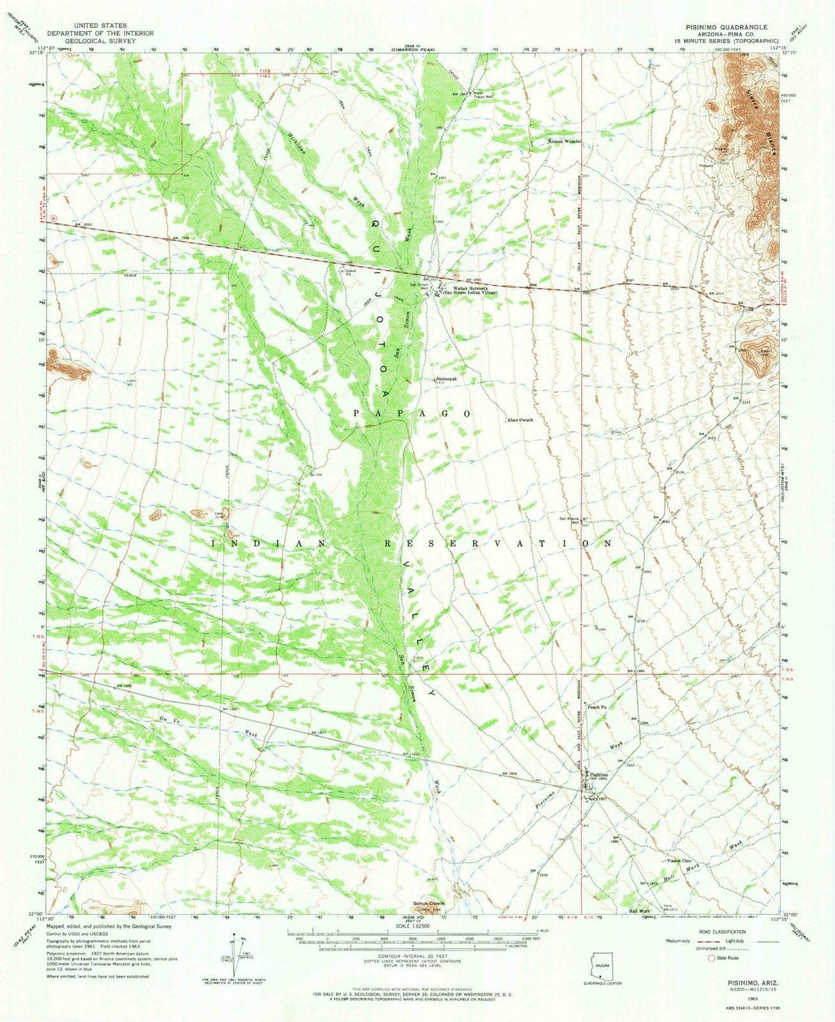1963 Pisinimo, AZ - Arizona - USGS Topographic Map