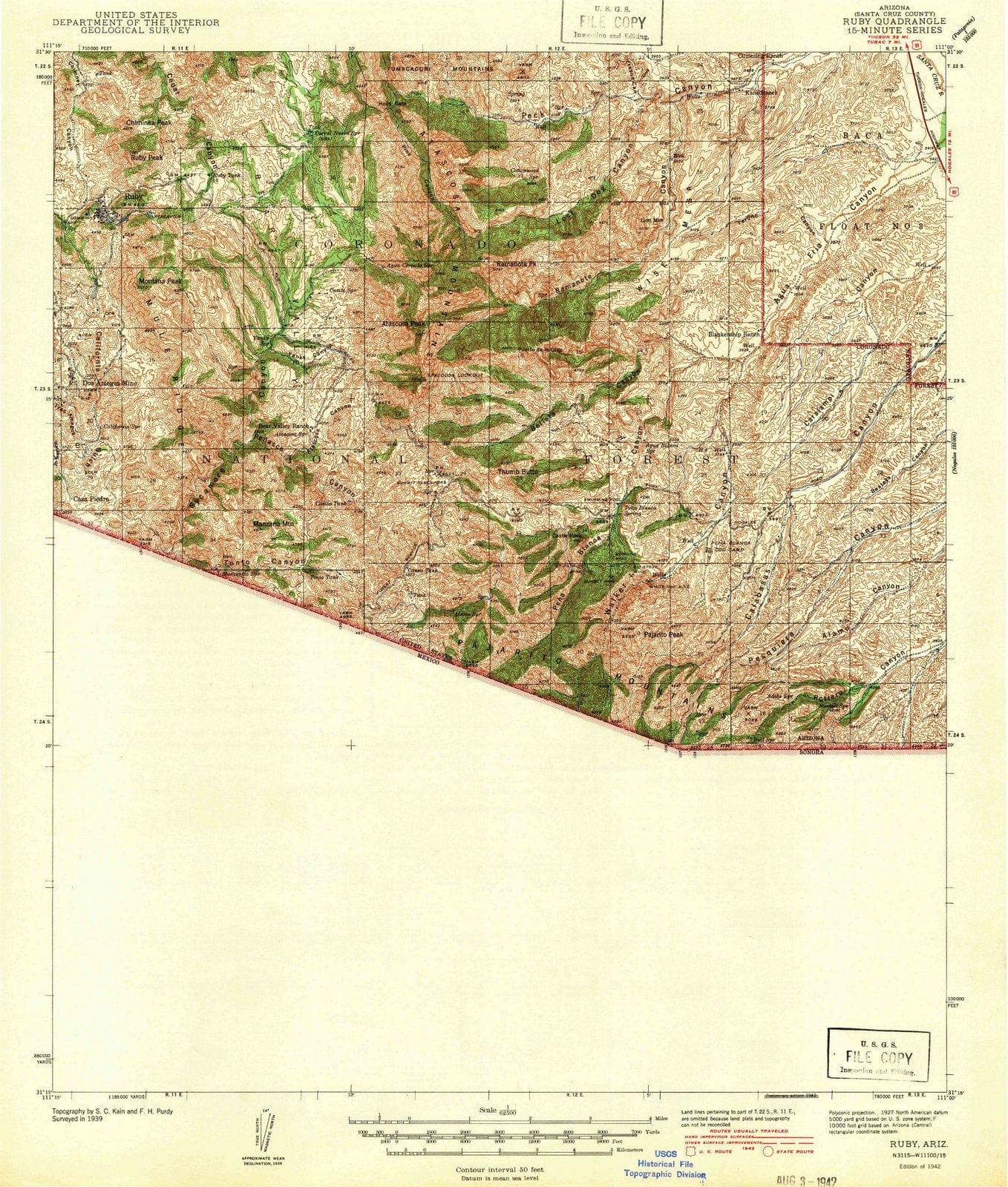 1942 Ruby, AZ - Arizona - USGS Topographic Map