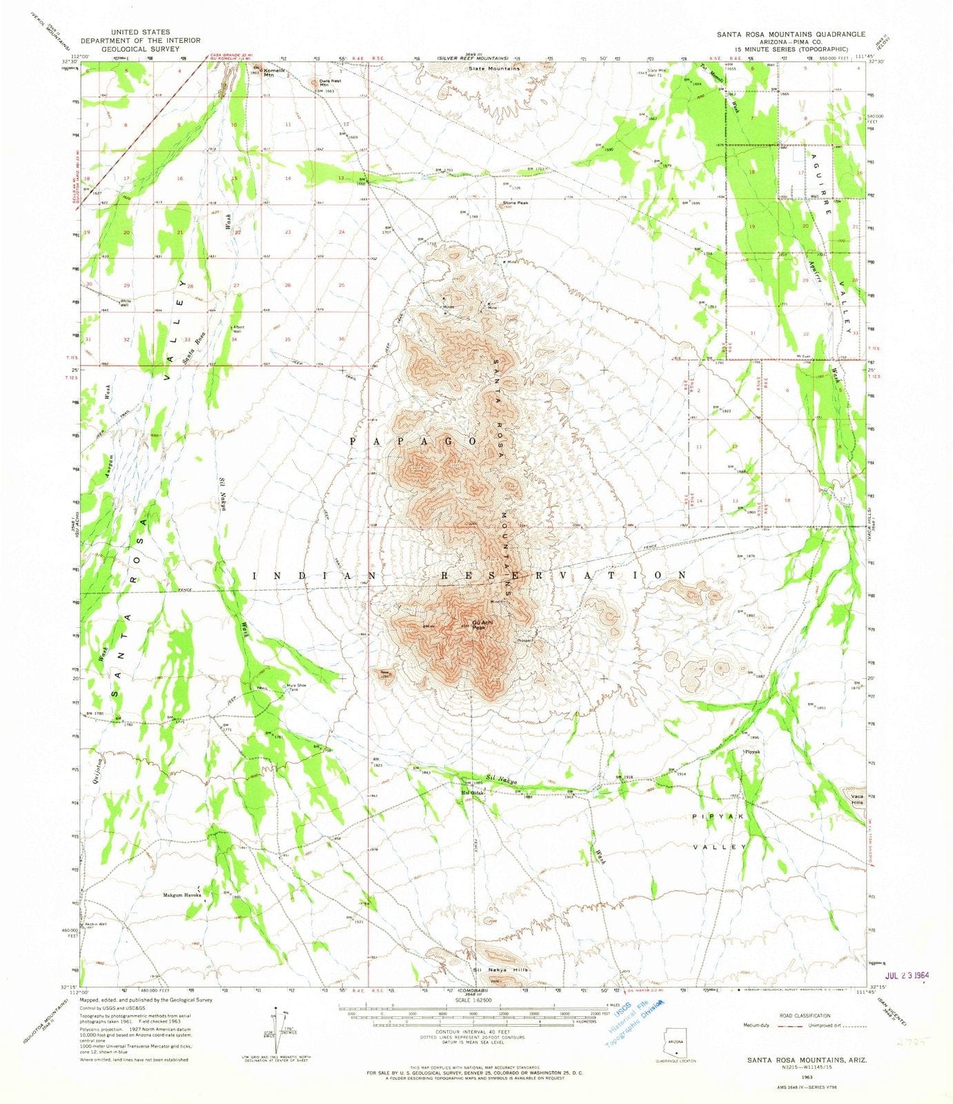 1963 Santa Rosa Mountains, AZ - Arizona - USGS Topographic Map
