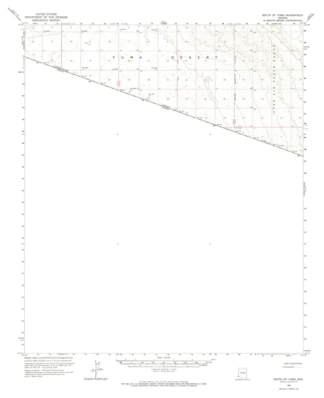 1964 South of Yuma, AZ - Arizona - USGS Topographic Map