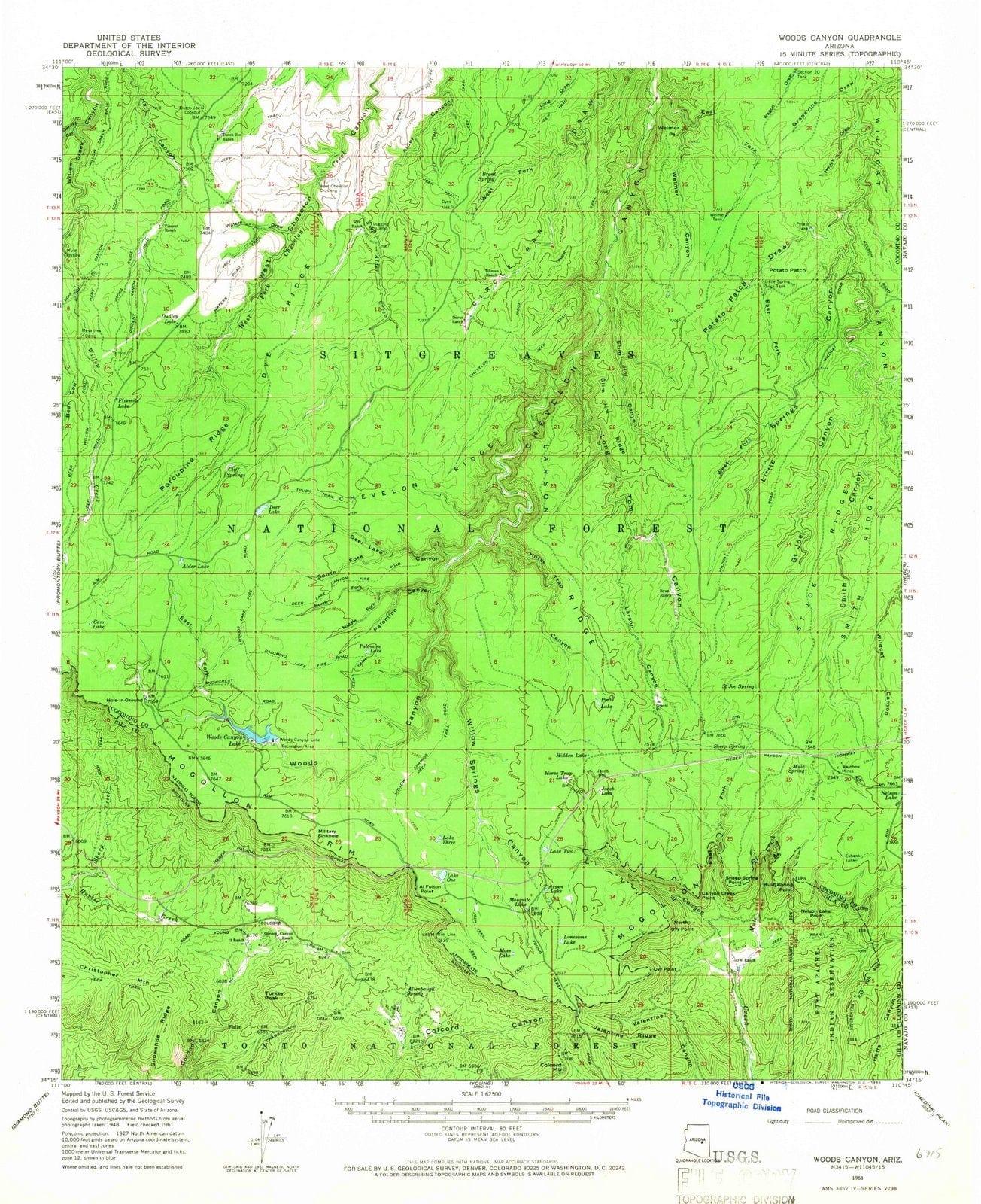 1961 Woods Canyon, AZ - Arizona - USGS Topographic Map