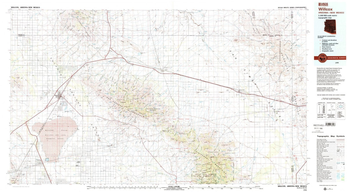 1994 Willcox, AZ - Arizona - USGS Topographic Map