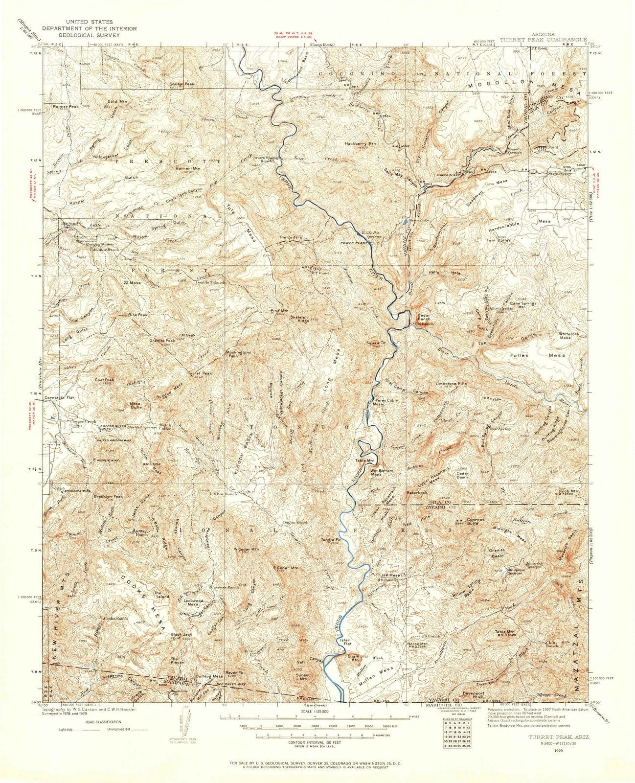 1929 Turret Peak, AZ - Arizona - USGS Topographic Map