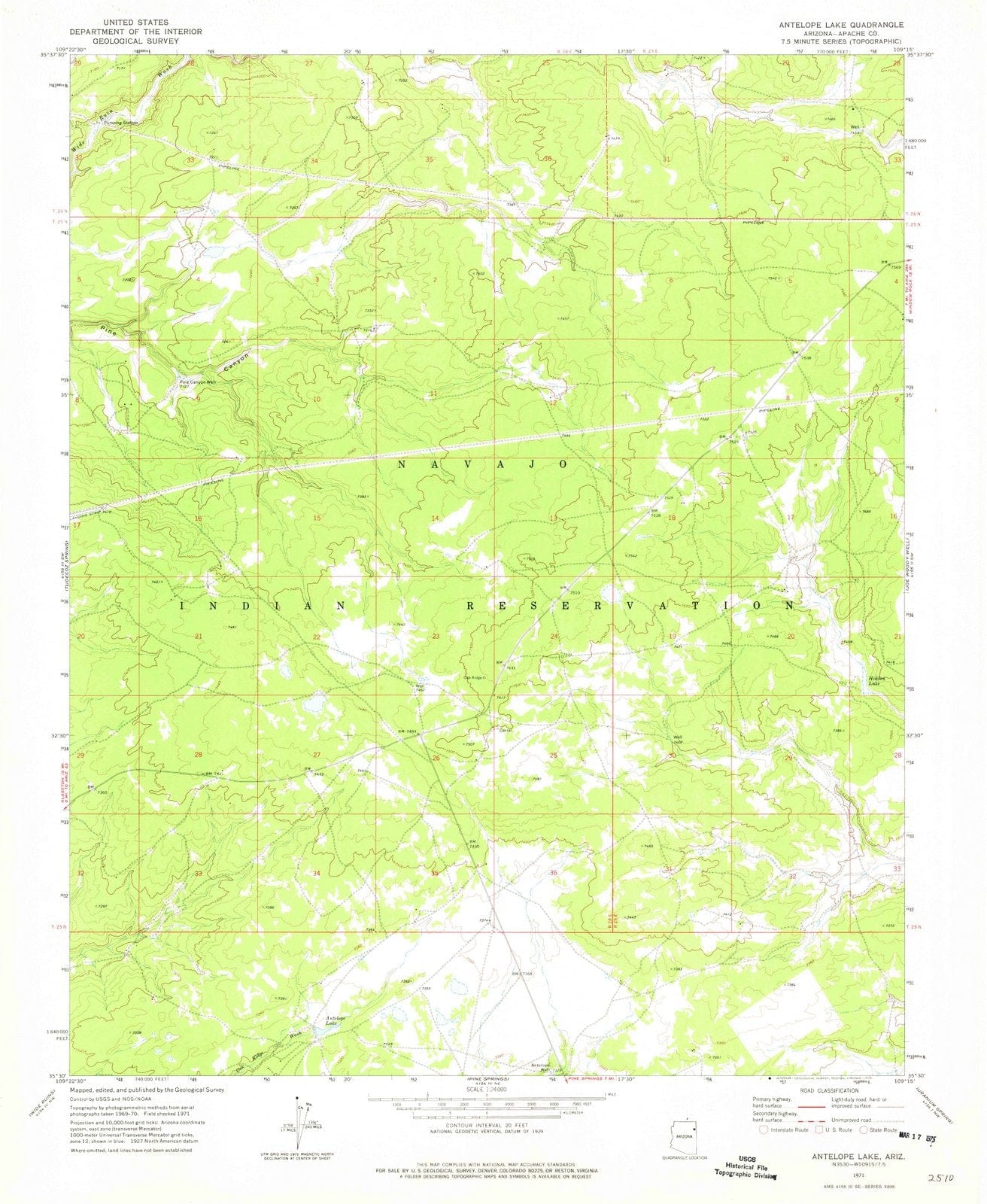 1971 Antelope Lake, AZ - Arizona - USGS Topographic Map
