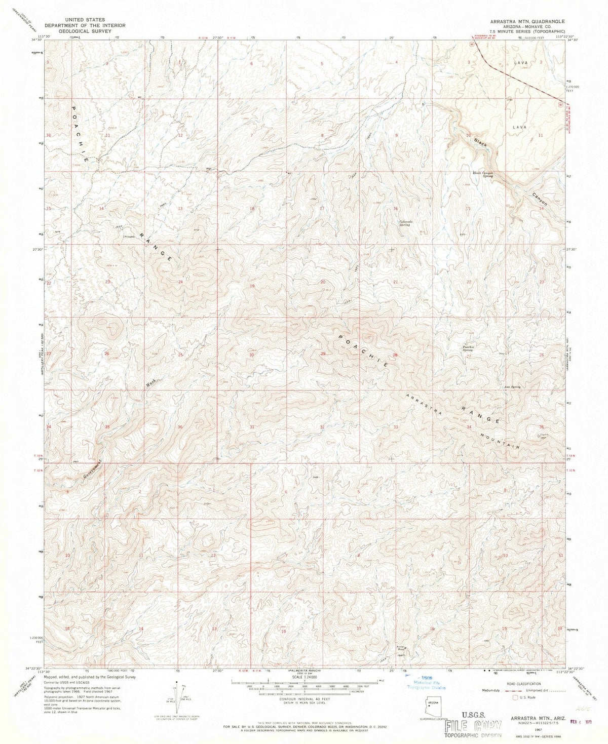 1967 Arrastra MTN, AZ - Arizona - USGS Topographic Map v3