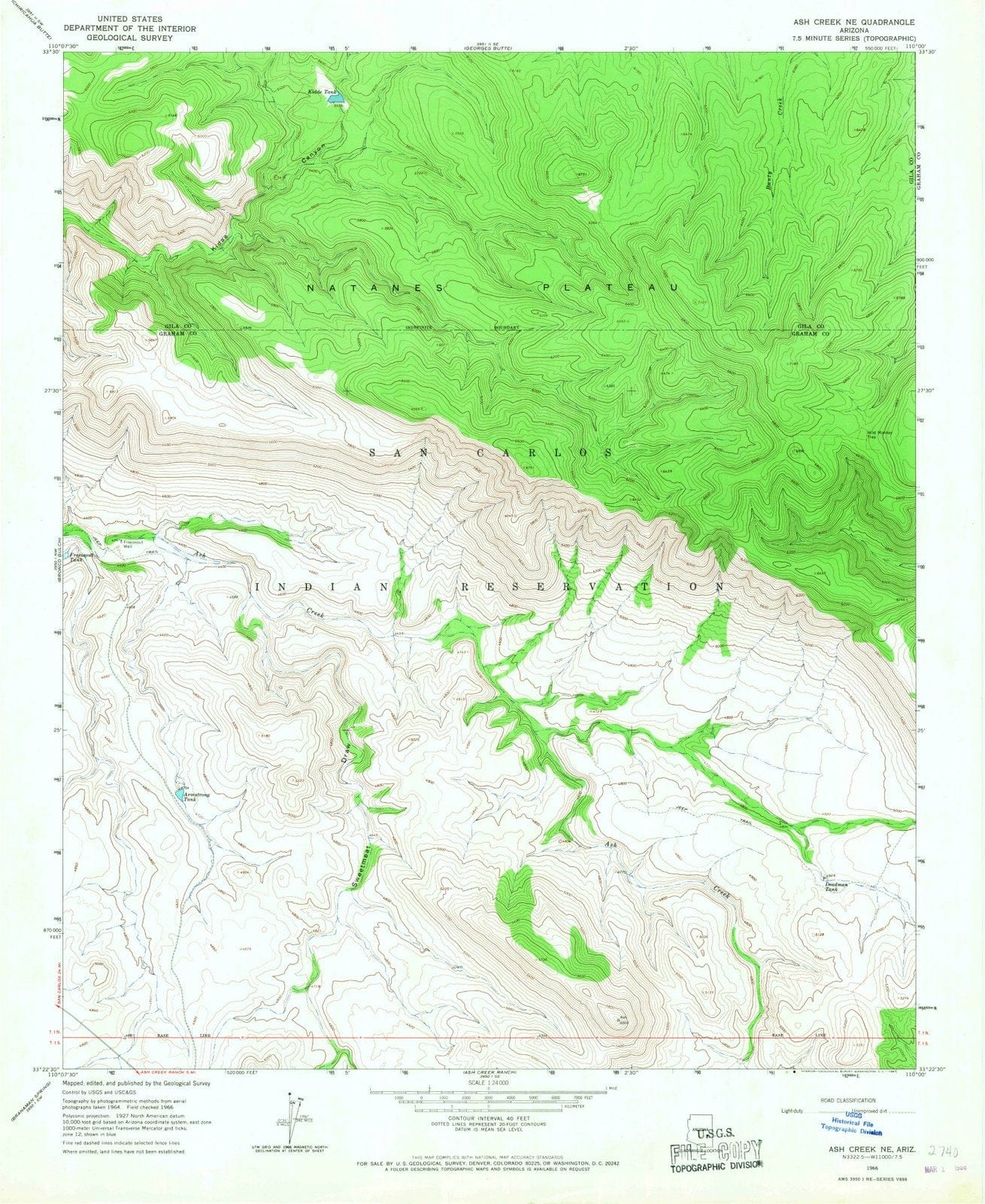1966 Ash Creek, AZ - Arizona - USGS Topographic Map