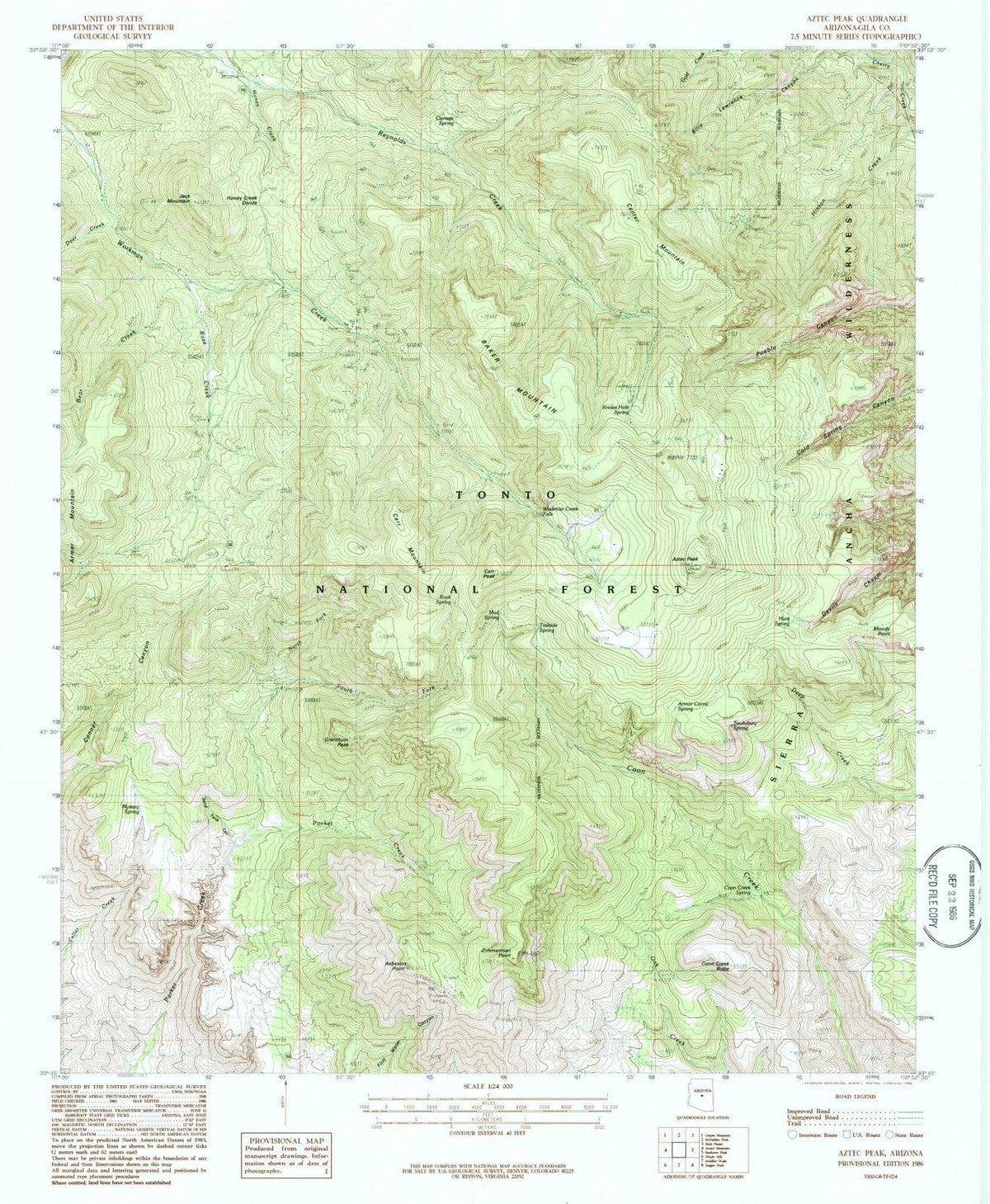 1986 Aztec Peak, AZ - Arizona - USGS Topographic Map