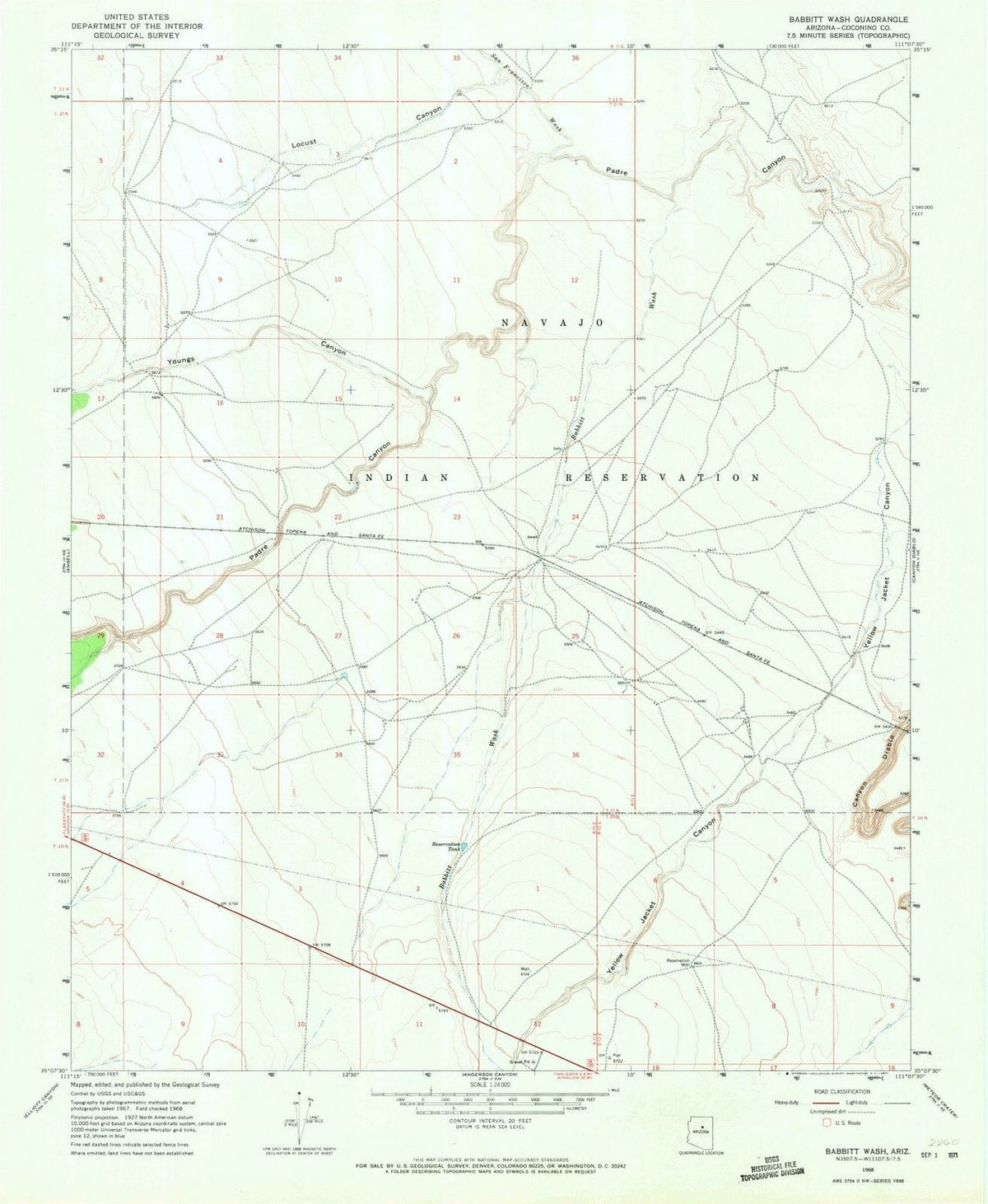 1968 Babbitt Wash, AZ - Arizona - USGS Topographic Map