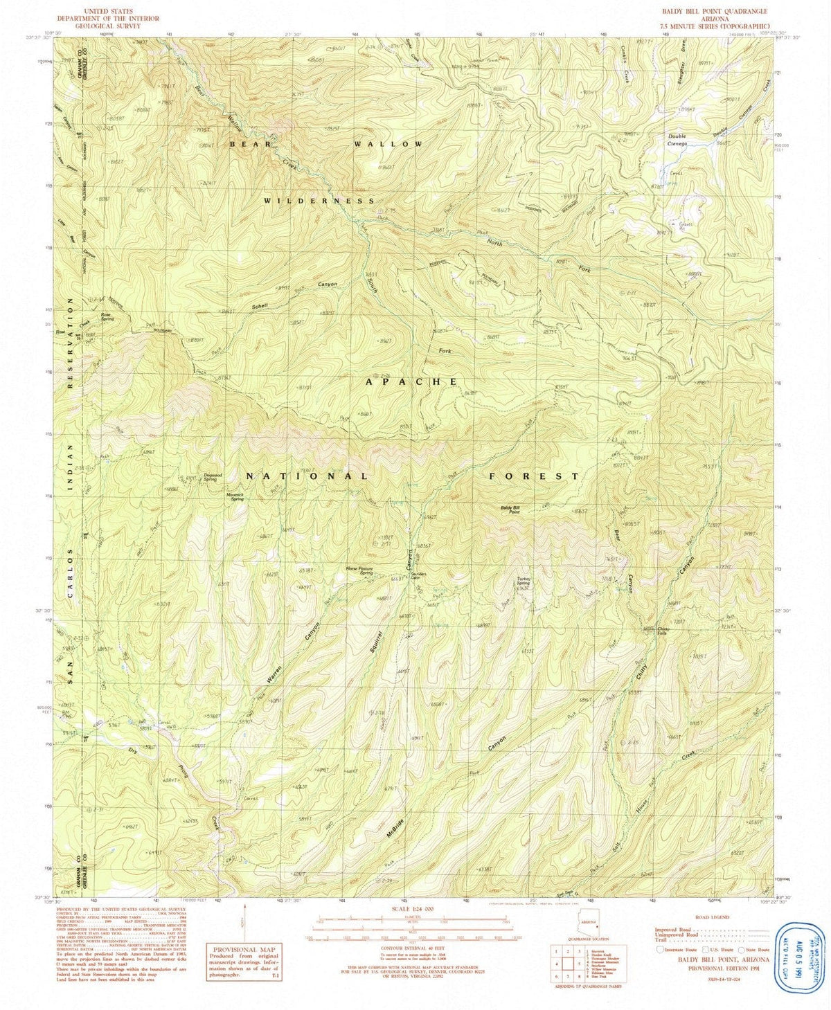 1991 Baldy Bill Point, AZ - Arizona - USGS Topographic Map