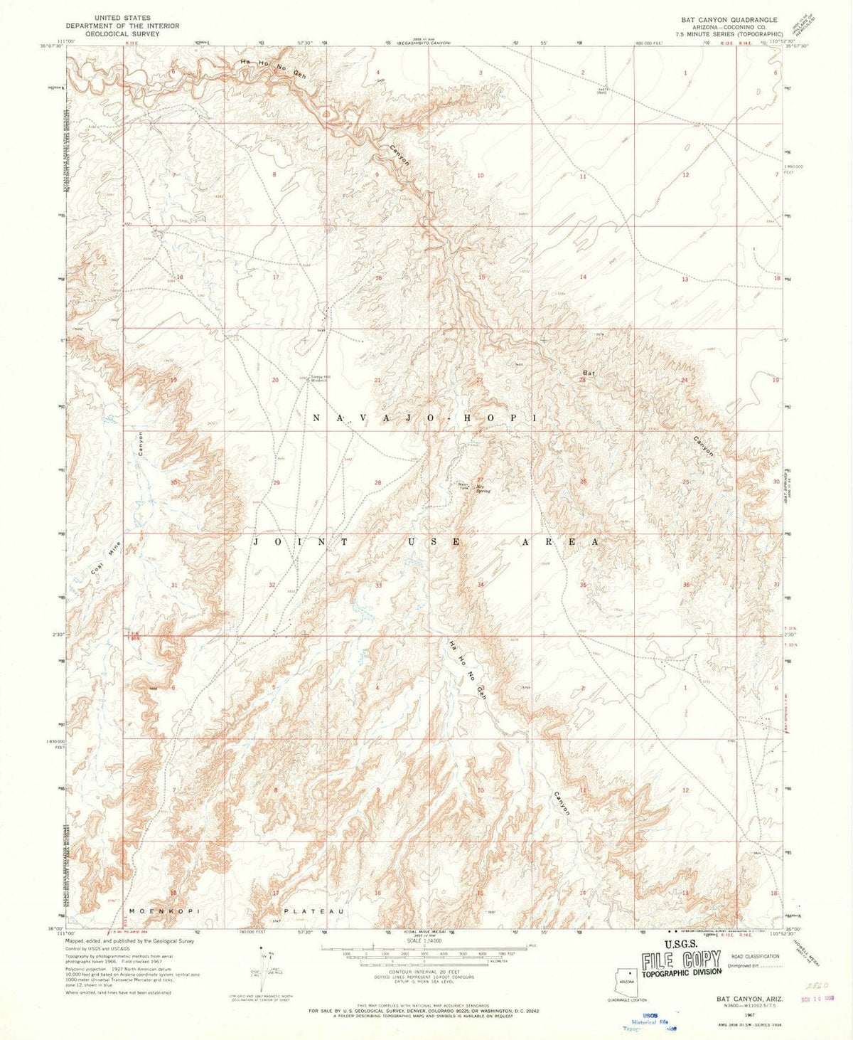 1967 Bat Canyon, AZ - Arizona - USGS Topographic Map