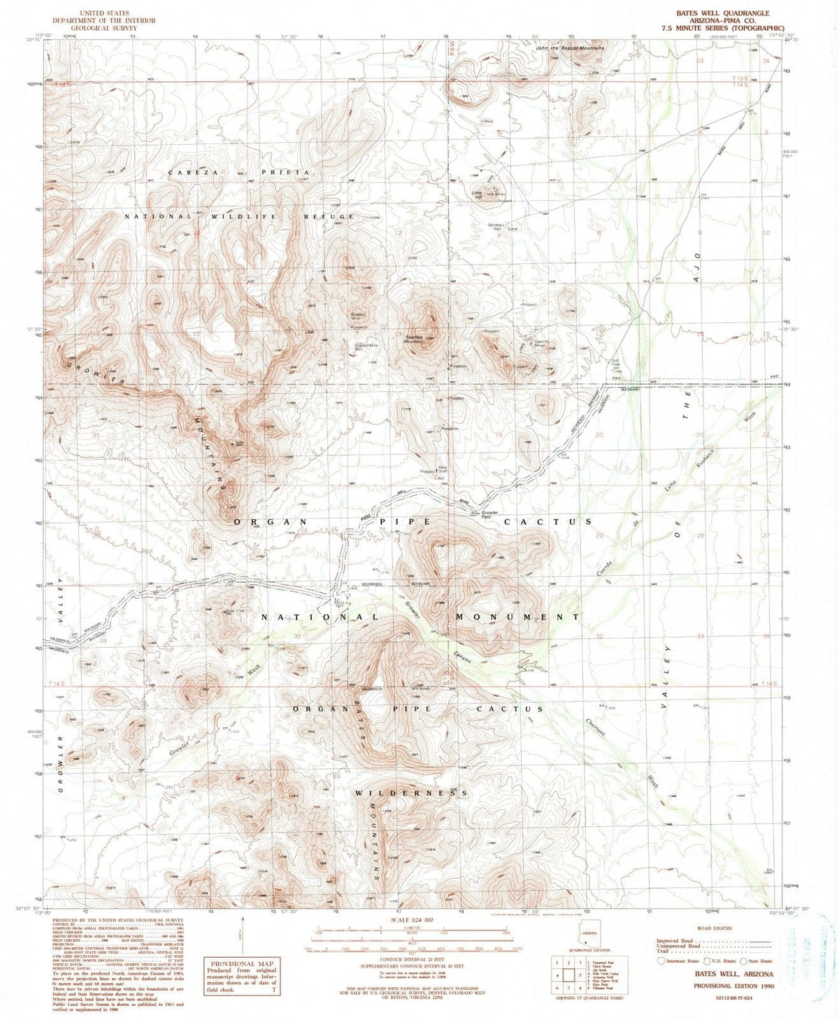 1990 Bates Well, AZ - Arizona - USGS Topographic Map