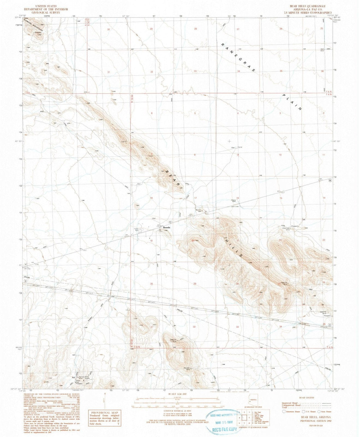 1990 Bear Hills, AZ - Arizona - USGS Topographic Map