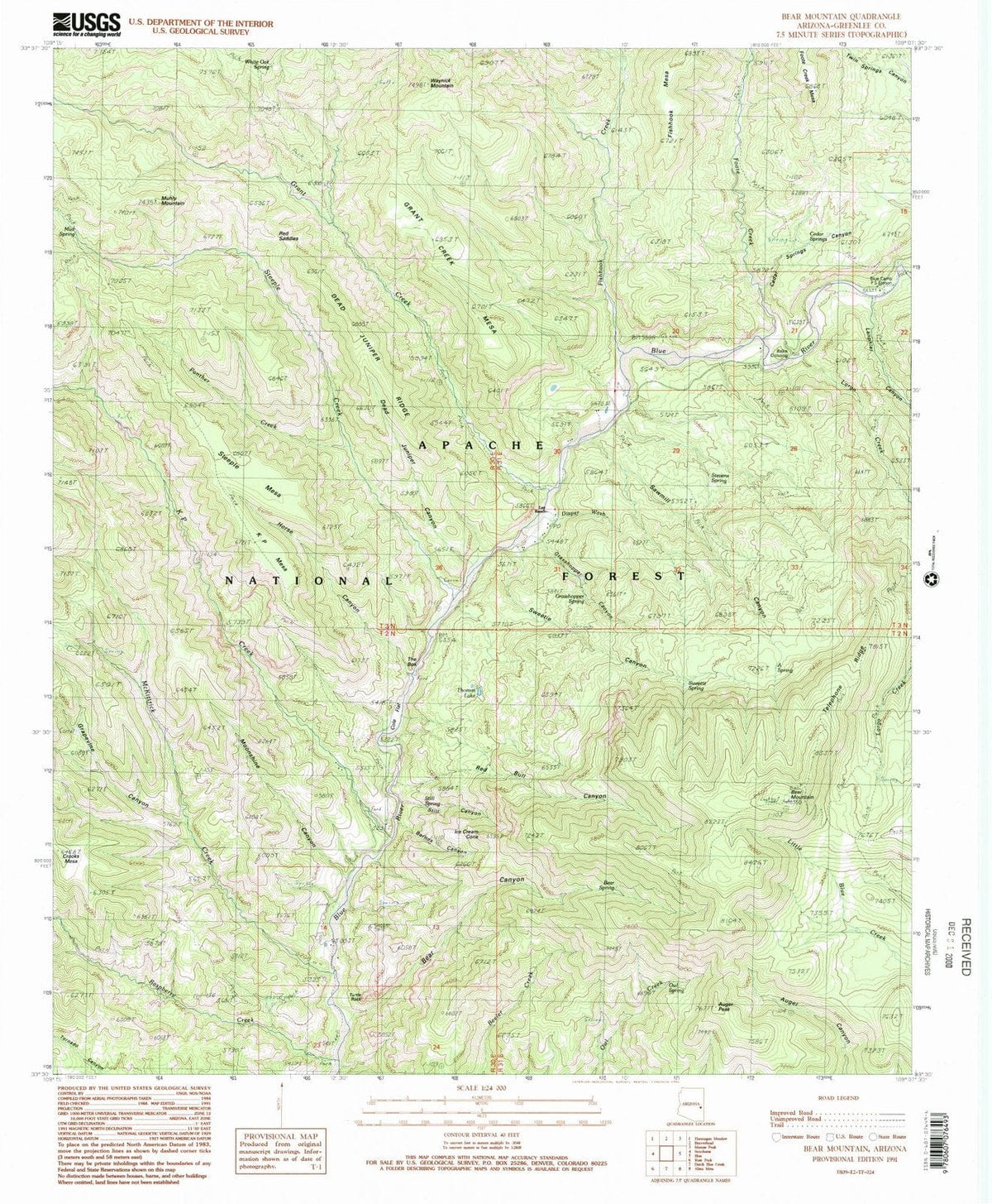 1991 Bear Mountain, AZ - Arizona - USGS Topographic Map