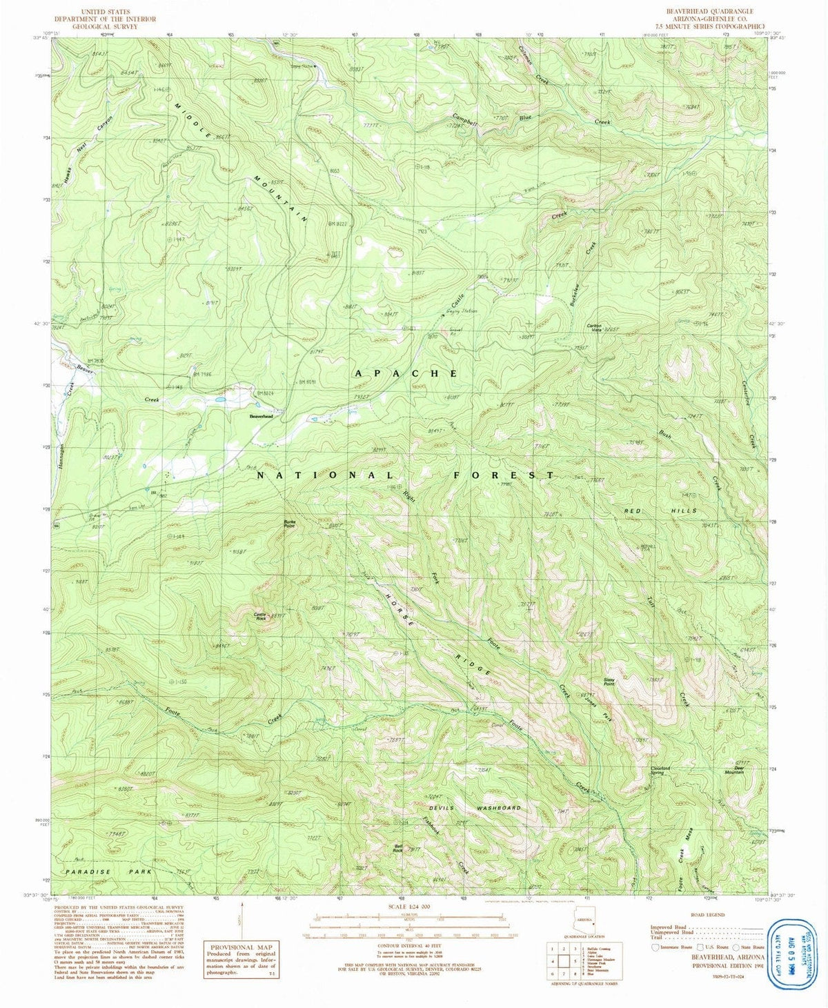 1991 Beaverhead, AZ - Arizona - USGS Topographic Map