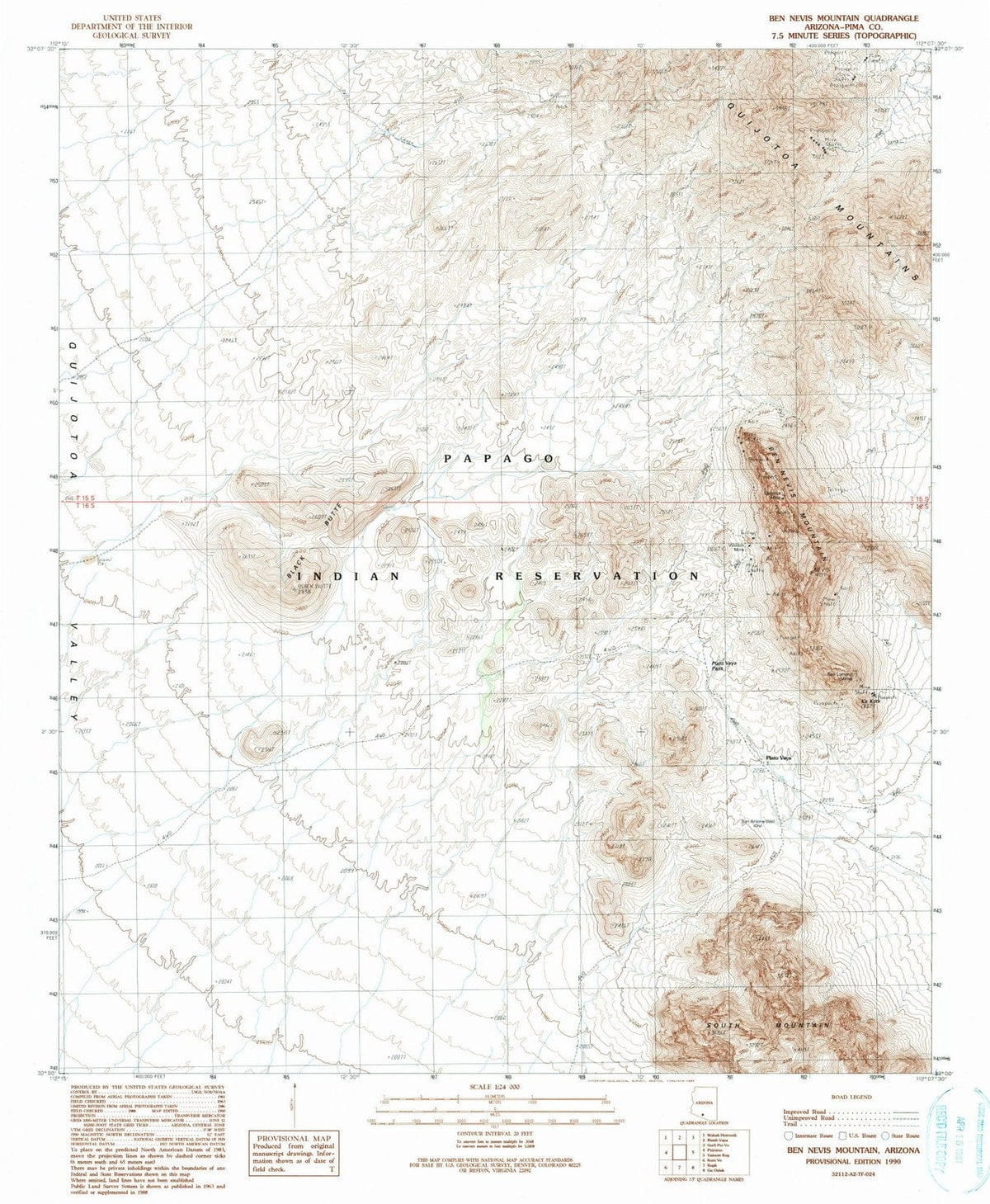 1990 Benvis Mountain, AZ - Arizona - USGS Topographic Map