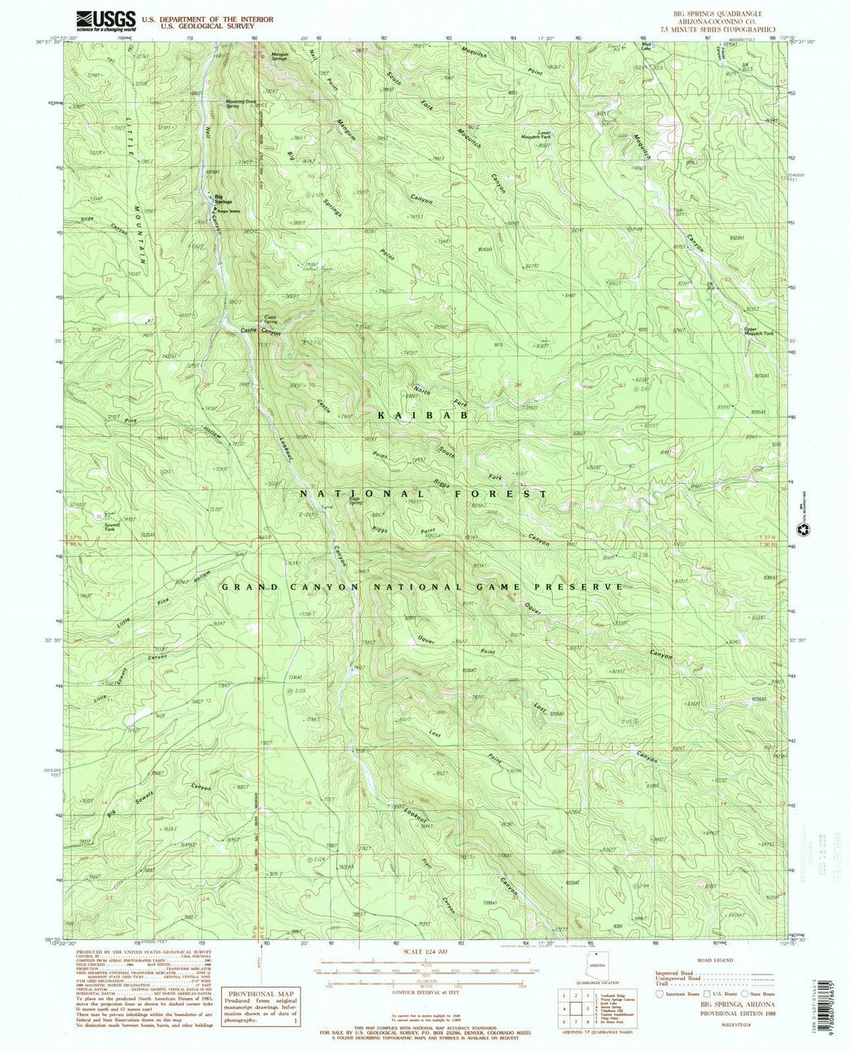 1988 Big Springs, AZ - Arizona - USGS Topographic Map